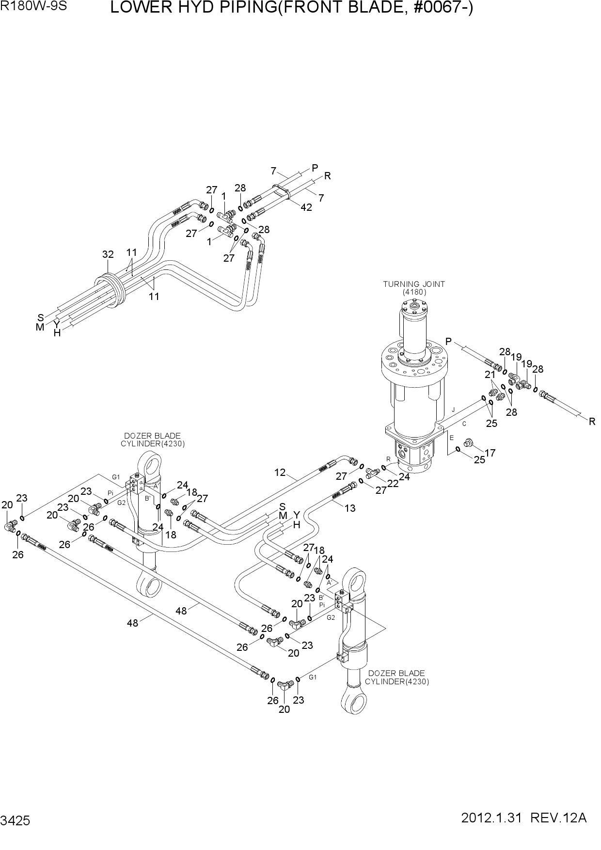 LOWER HYD PIPING(FRONT BLADE, #0067-)