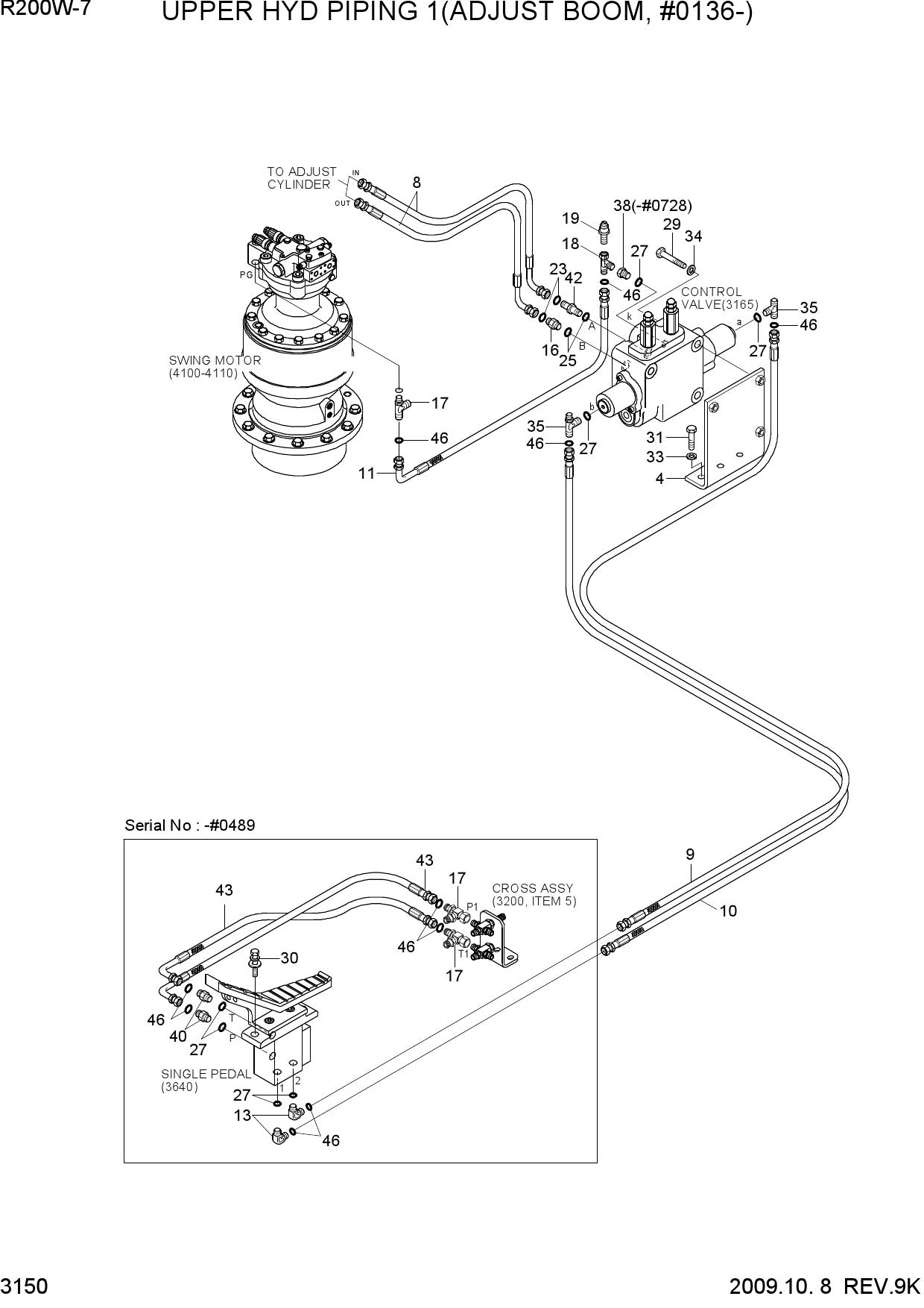 UPPER HYD PIPING 1(ADJUST BOOM, #0136-)