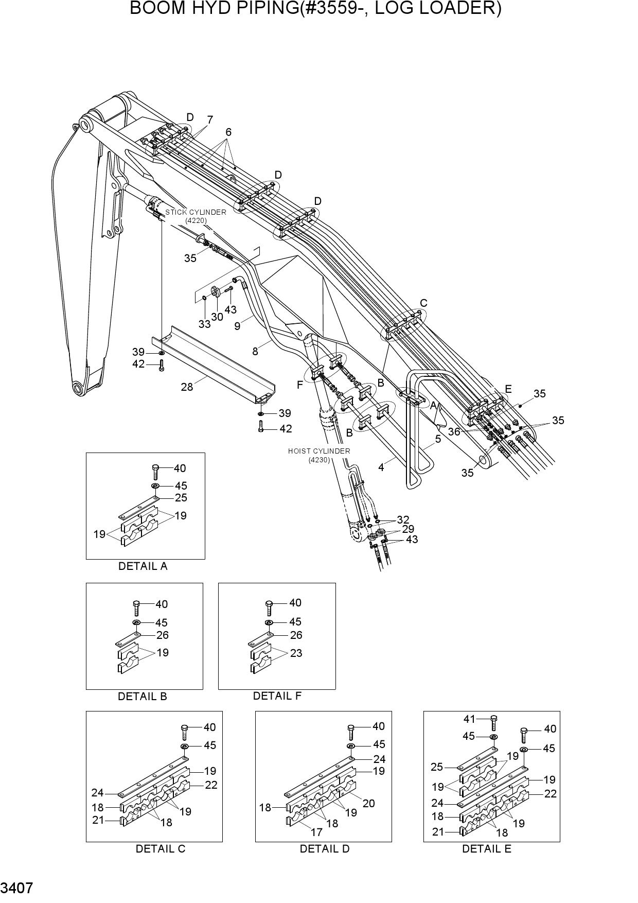 BOOM HYD PIPING(#3559-,LOG LOADER)