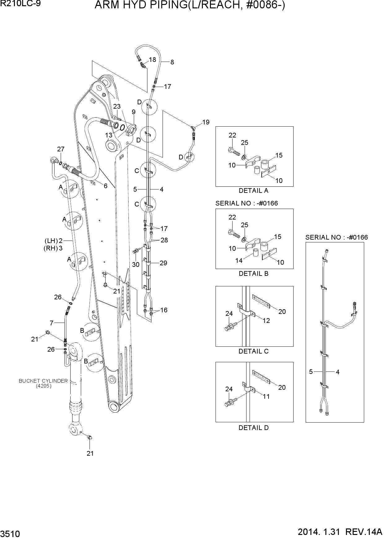 ARM HYD PIPING(L/REACH, #0086-)