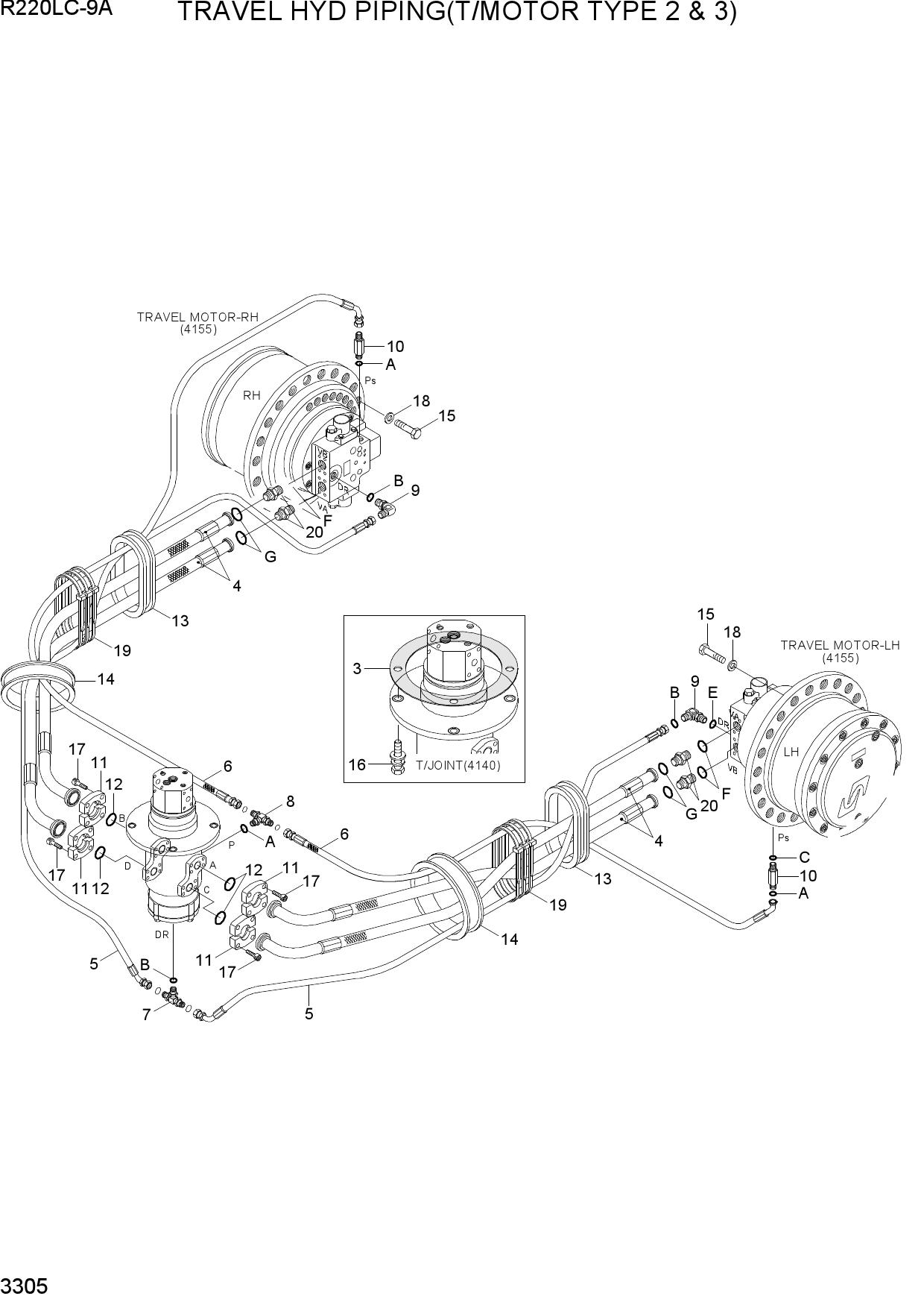 TRAVEL HYD PIPING(T/MOTOR TYPE 2 & 3)