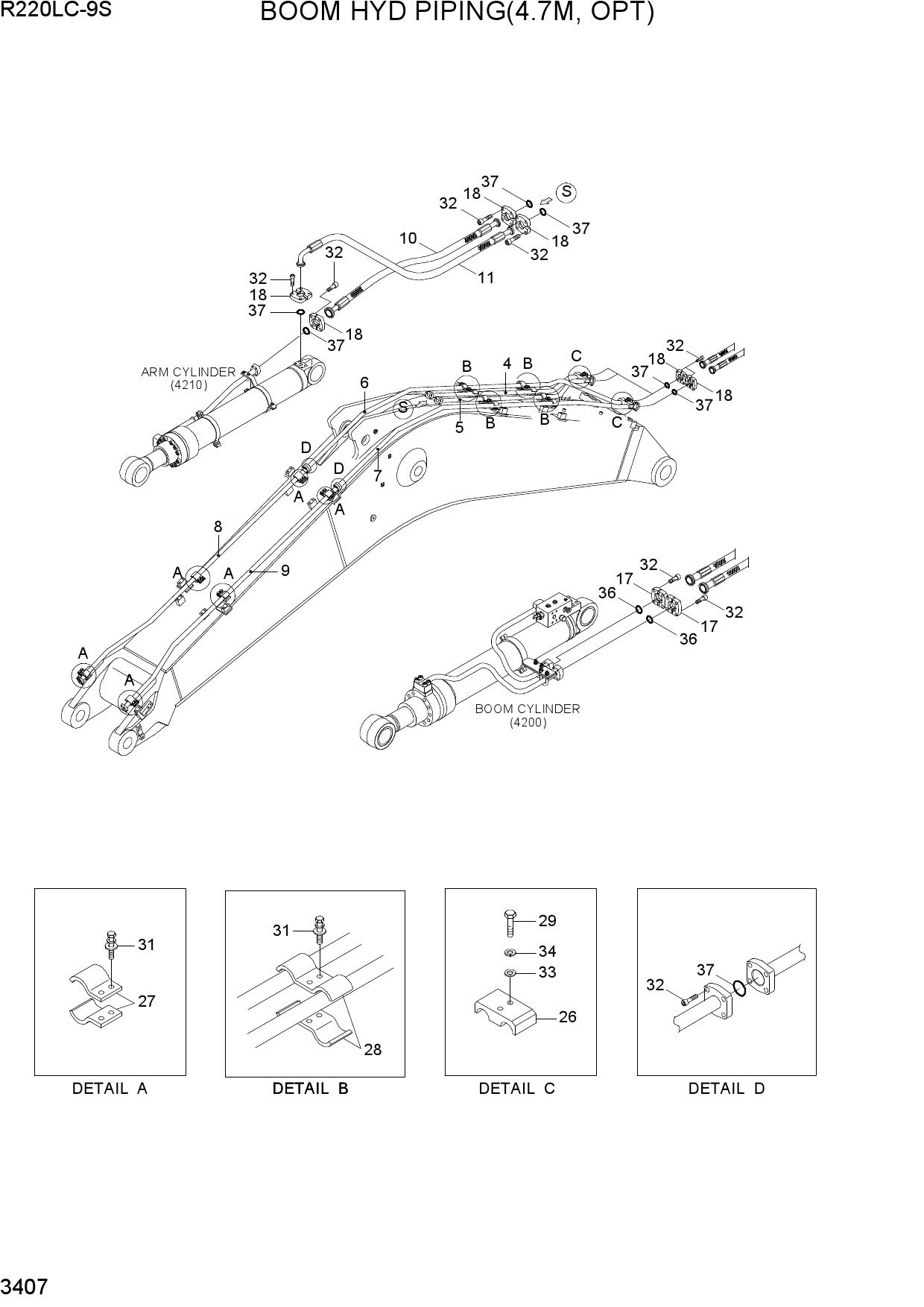 BOOM HYD PIPING(4.7M, OPT)