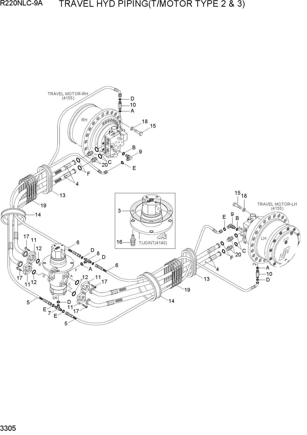 TRAVEL HYD PIPING(T/MOTOR TYPE 2 & 3)