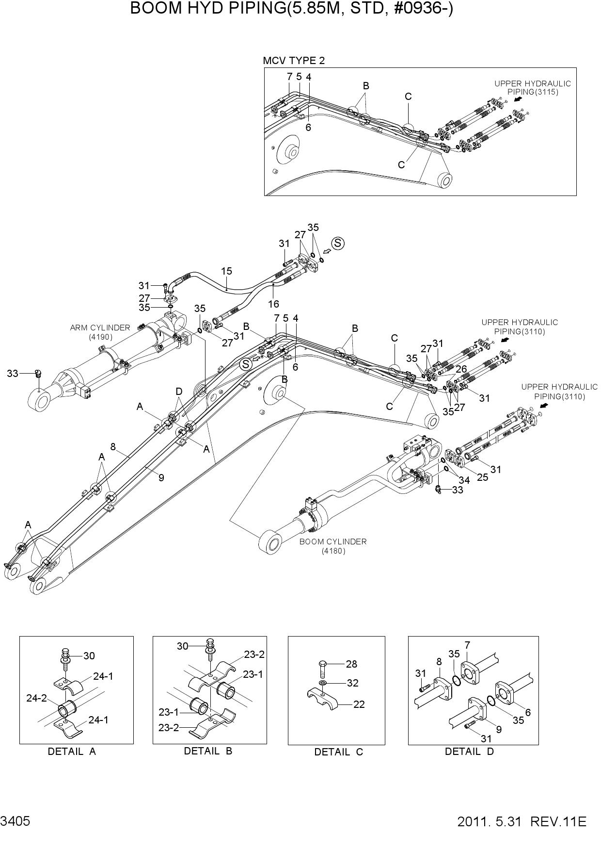 BOOM HYD PIPING(5.85M, STD, #0936-)