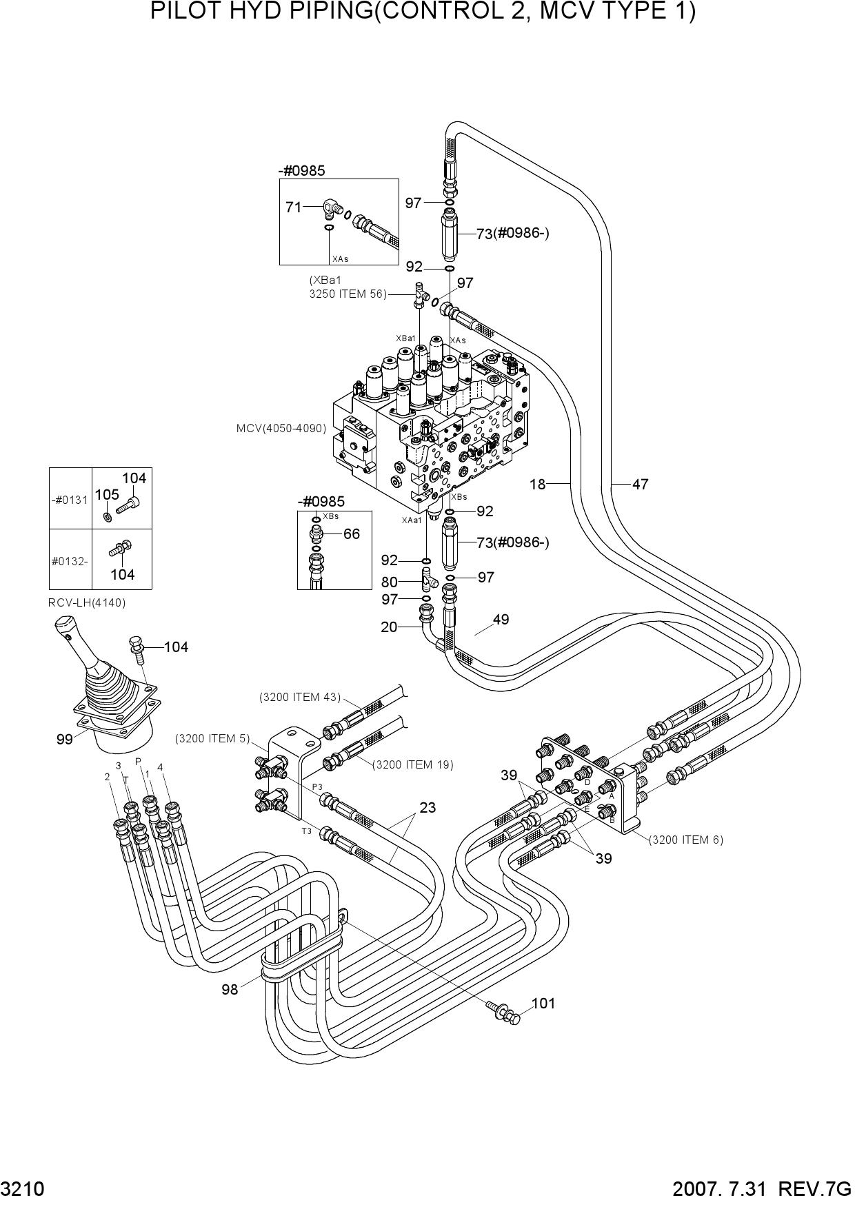 PILOT HYD PIPING(CONTROL 2, MCV TYPE 1)