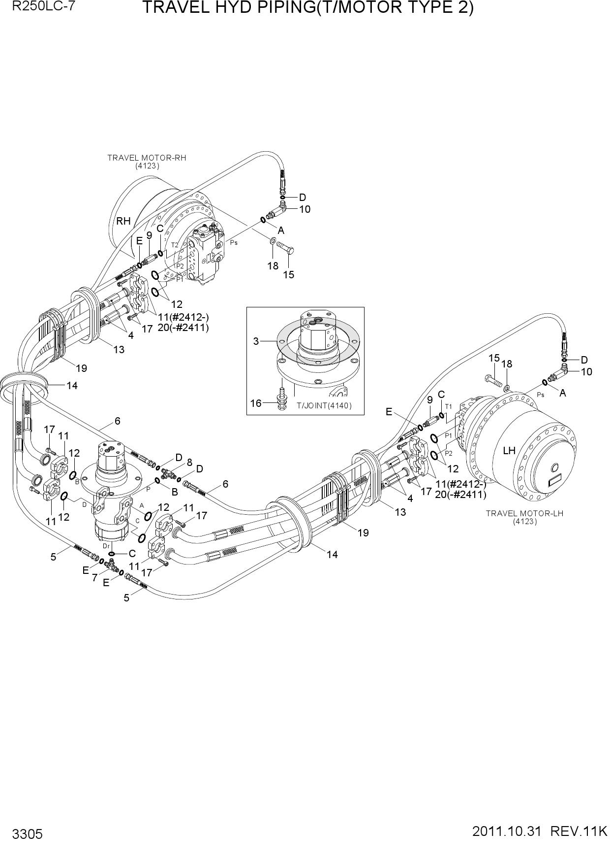 TRAVEL HYDRAULIC PIPING(T/MOTOR TYPE 2)