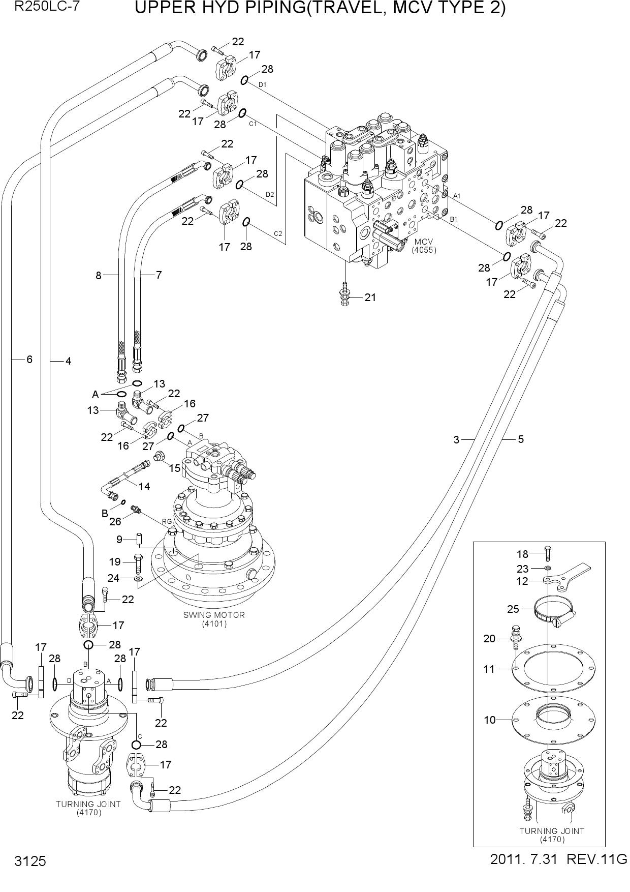 UPPER HYD PIPING(TRAVEL, MCV TYPE 2)