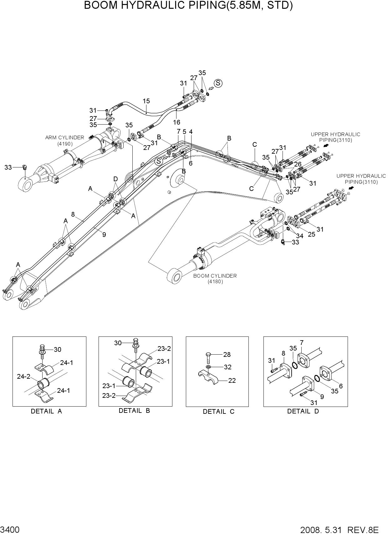BOOM HYDRAULIC PIPING(5.85M, STD)