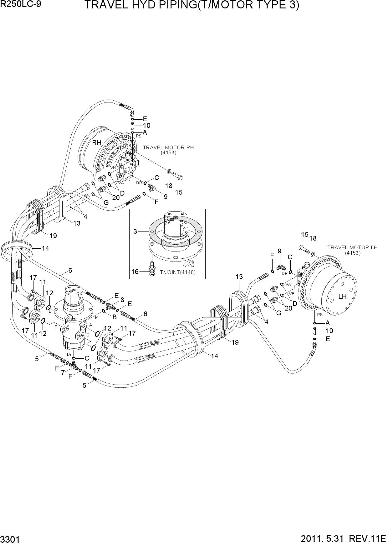TRAVEL HYD PIPING(T/MOTOR TYPE 3)