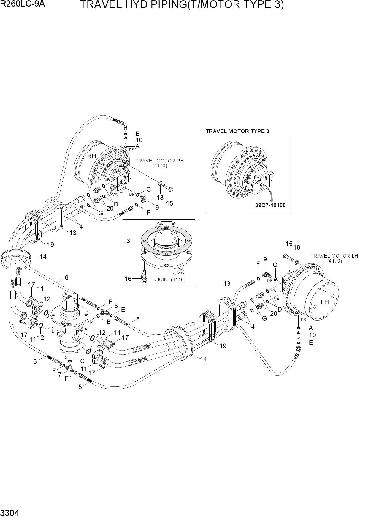 TRAVEL HYD PIPING(T/MOTOR TYPE 3)