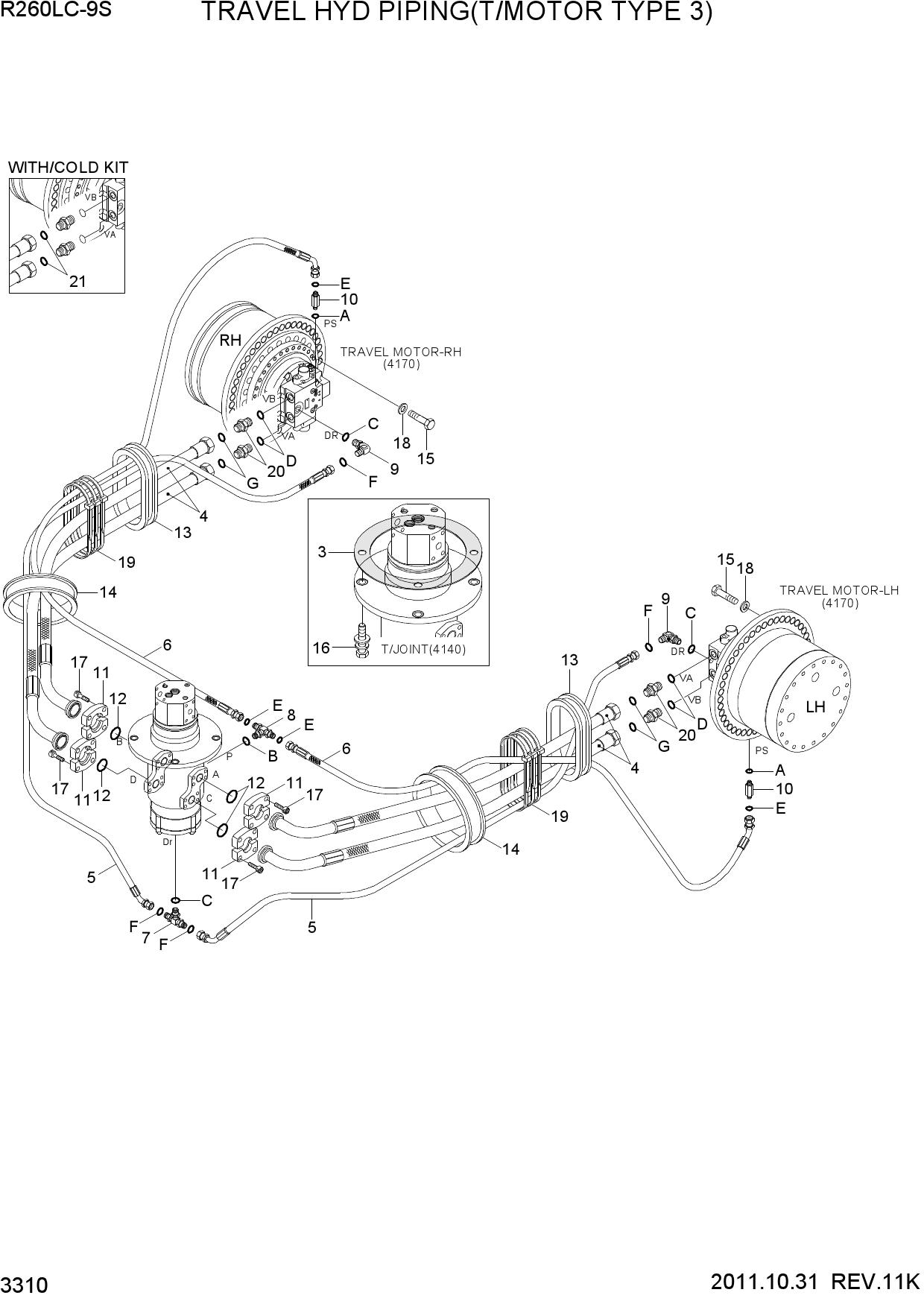 TRAVEL HYD PIPING(T/MOTOR TYPE 3)