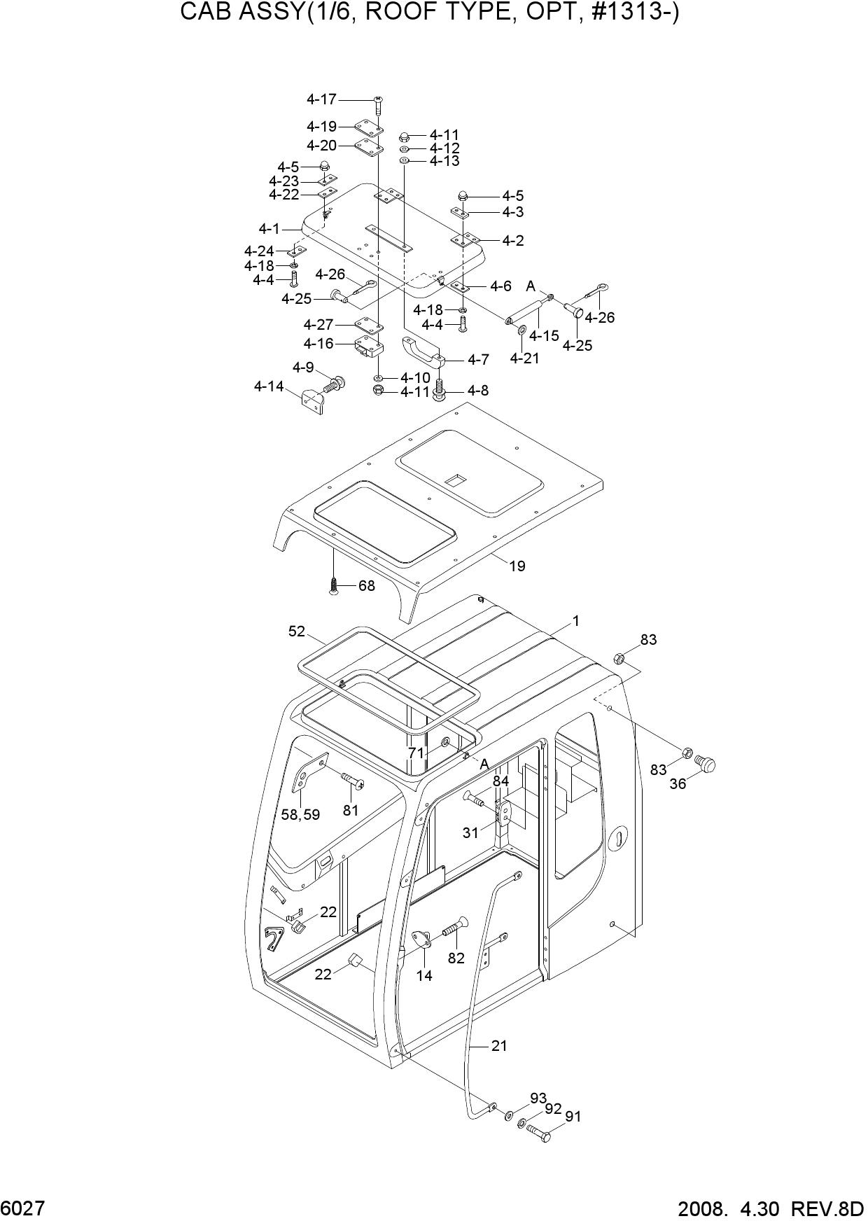 CAB ASSY(1/6, ROOF TYPE, OPT, #1313-)