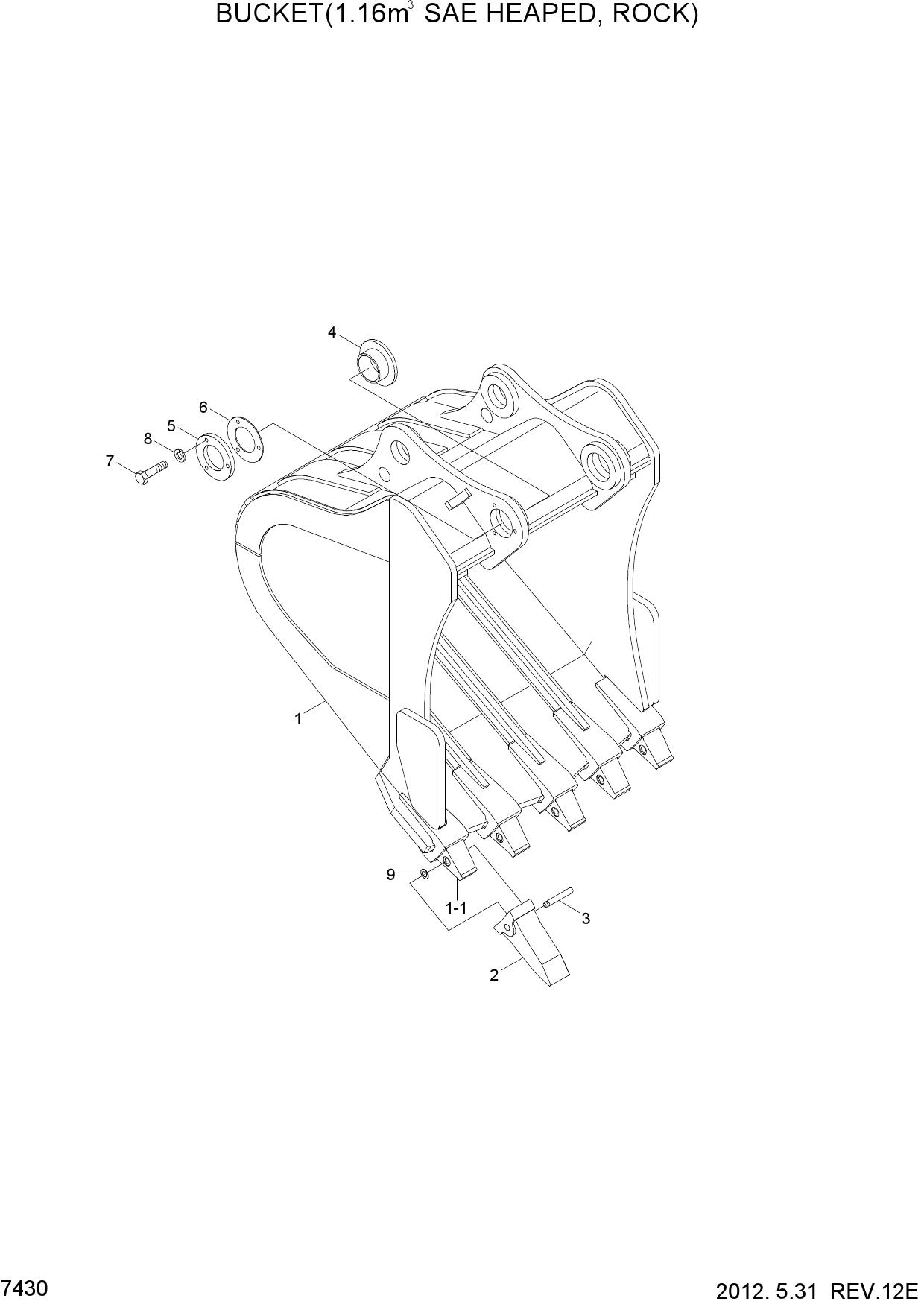 BUCKET(1.16M3 SAE HEAPED, ROCK)