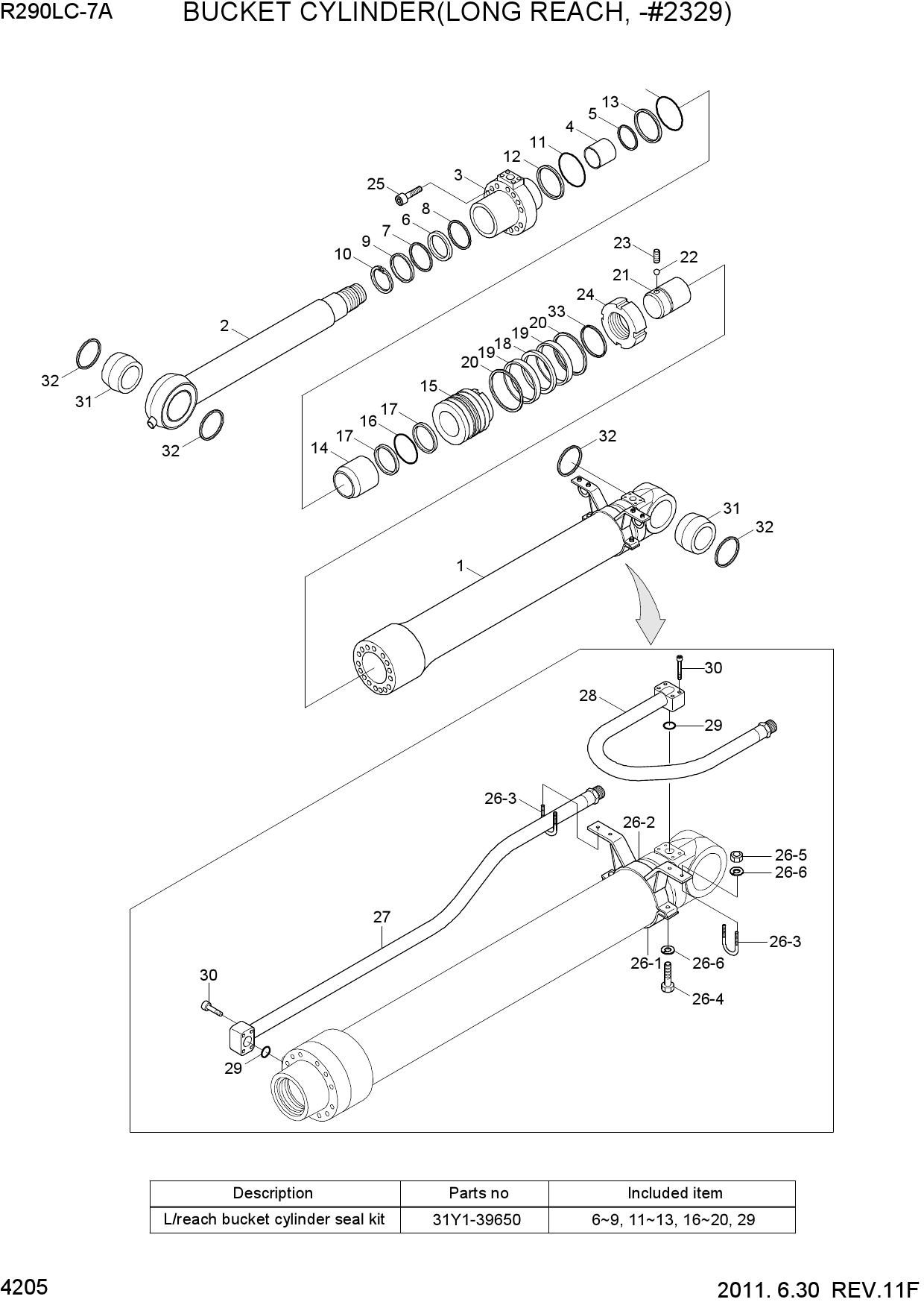 BUCKET CYLINDER(L/REACH, -#2329)