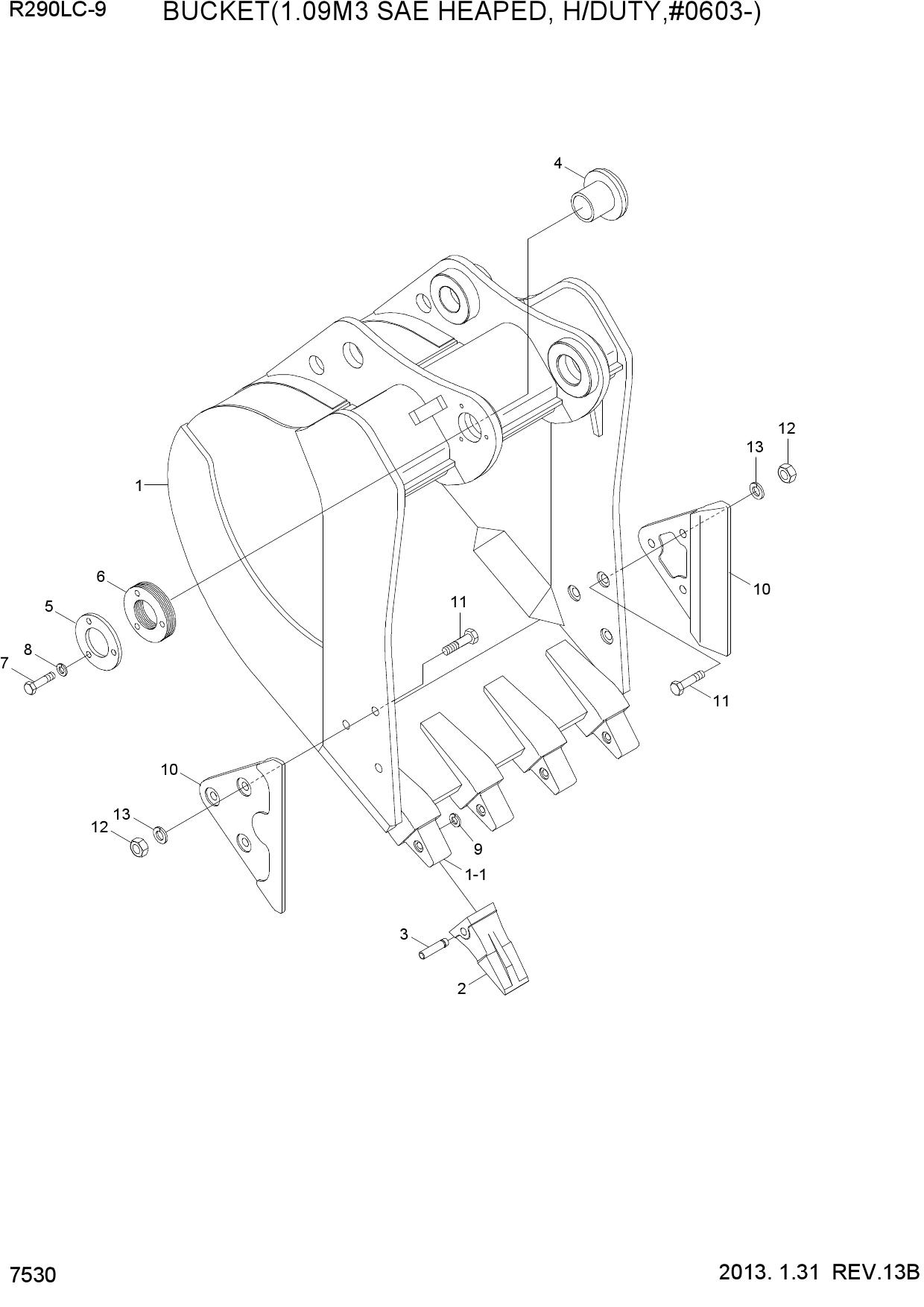 BUCKET(1.09M3 SAE HEAPED, H/DUTY,#0603-)