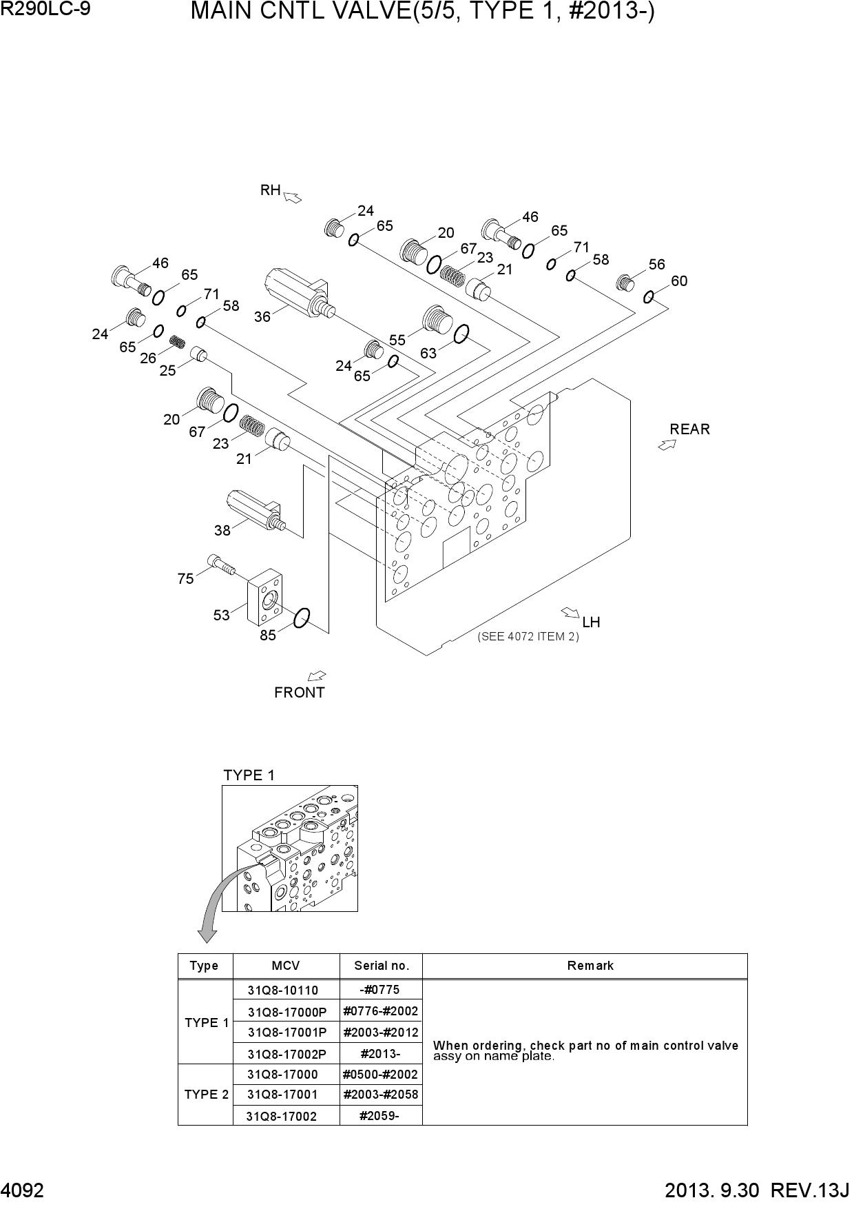 MAIN CNTL VALVE(5/5, TYPE 1, #2013-)