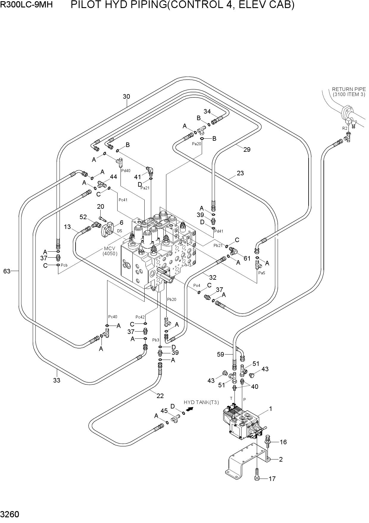 PILOT HYD PIPING(CONTROL 4, ELEV CAB)