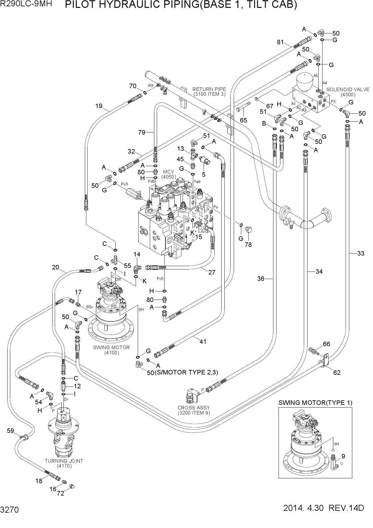 PILOT HYDRAULIC PIPING(BASE 1, TILT CAB)