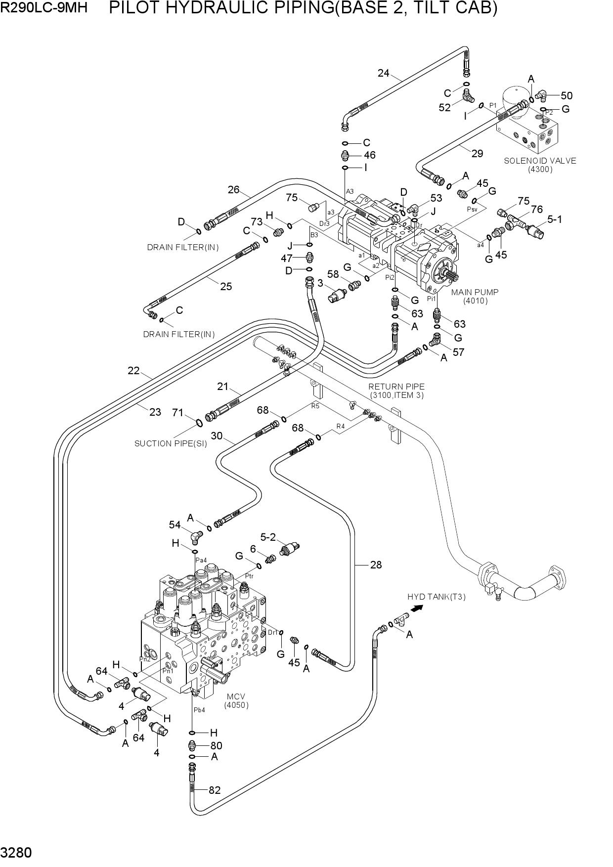 PILOT HYDRAULIC PIPING(BASE 2, TILT CAB)