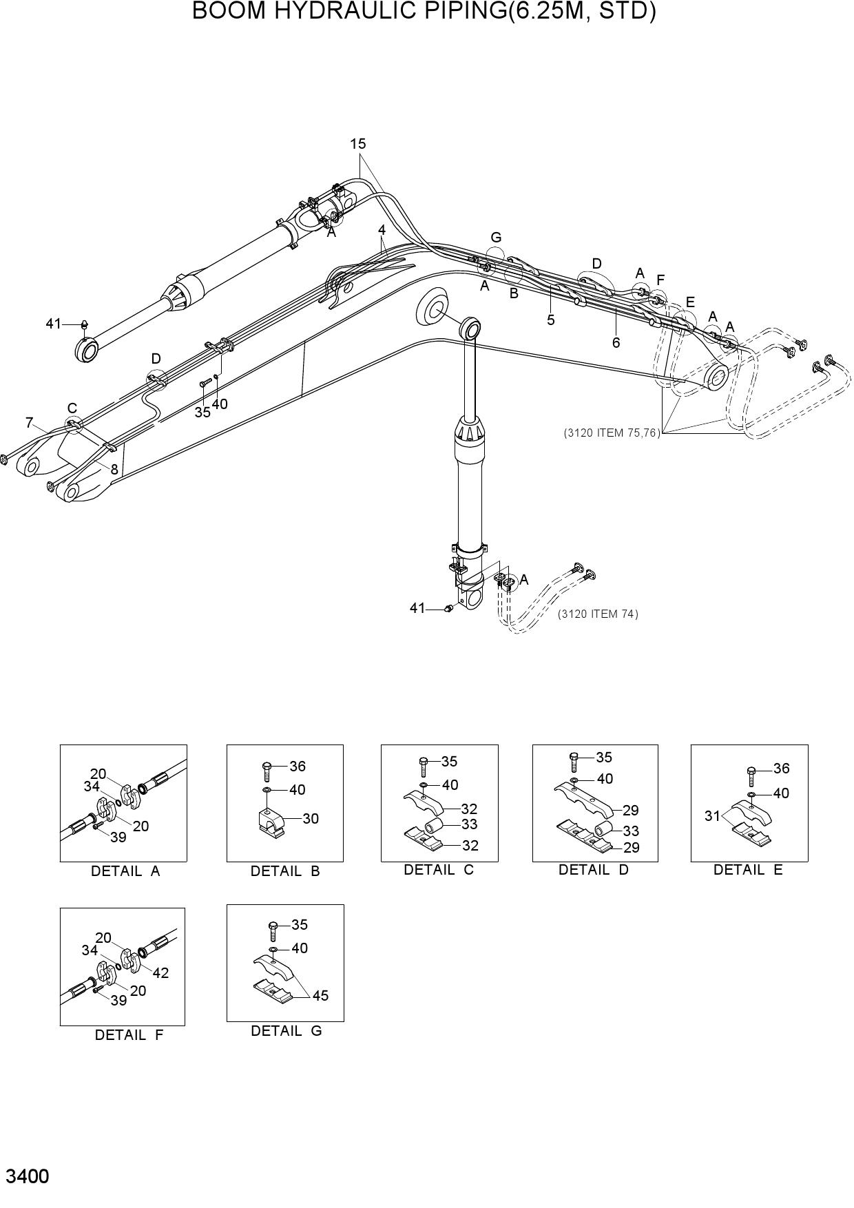 BOOM HYDRAULIC PIPING(6.25M, STD)