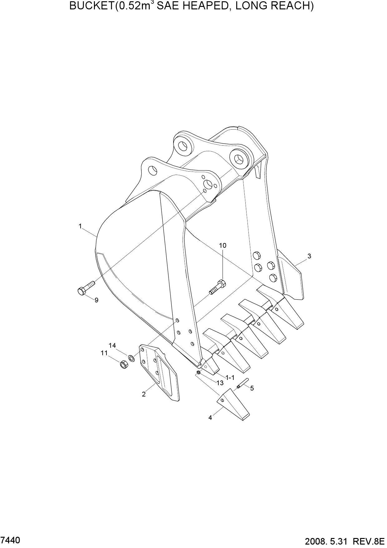 BUCKET(0.52M3 SAE HEAPED, LONG REACH)
