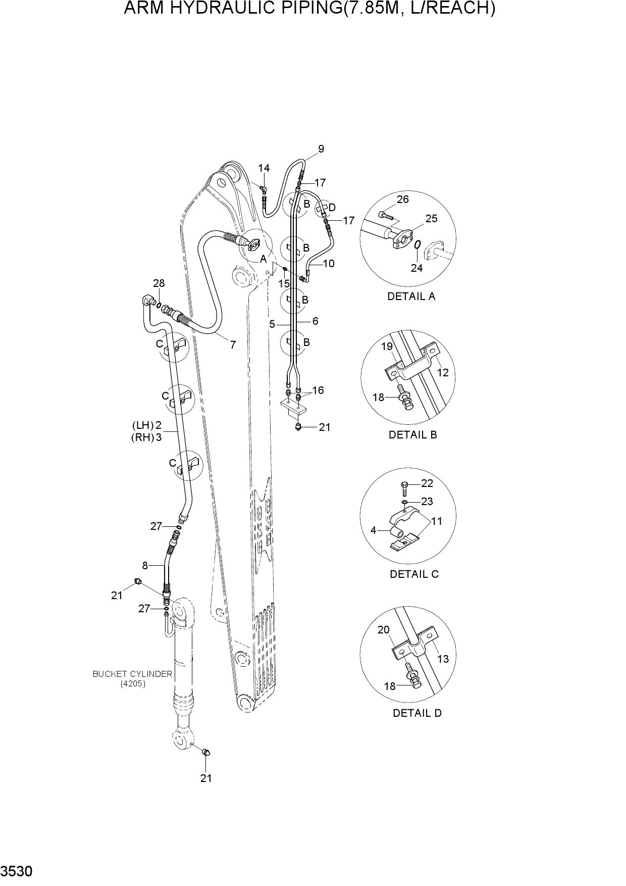 ARM HYDRAULIC PIPING(7.85M, L/REACH)