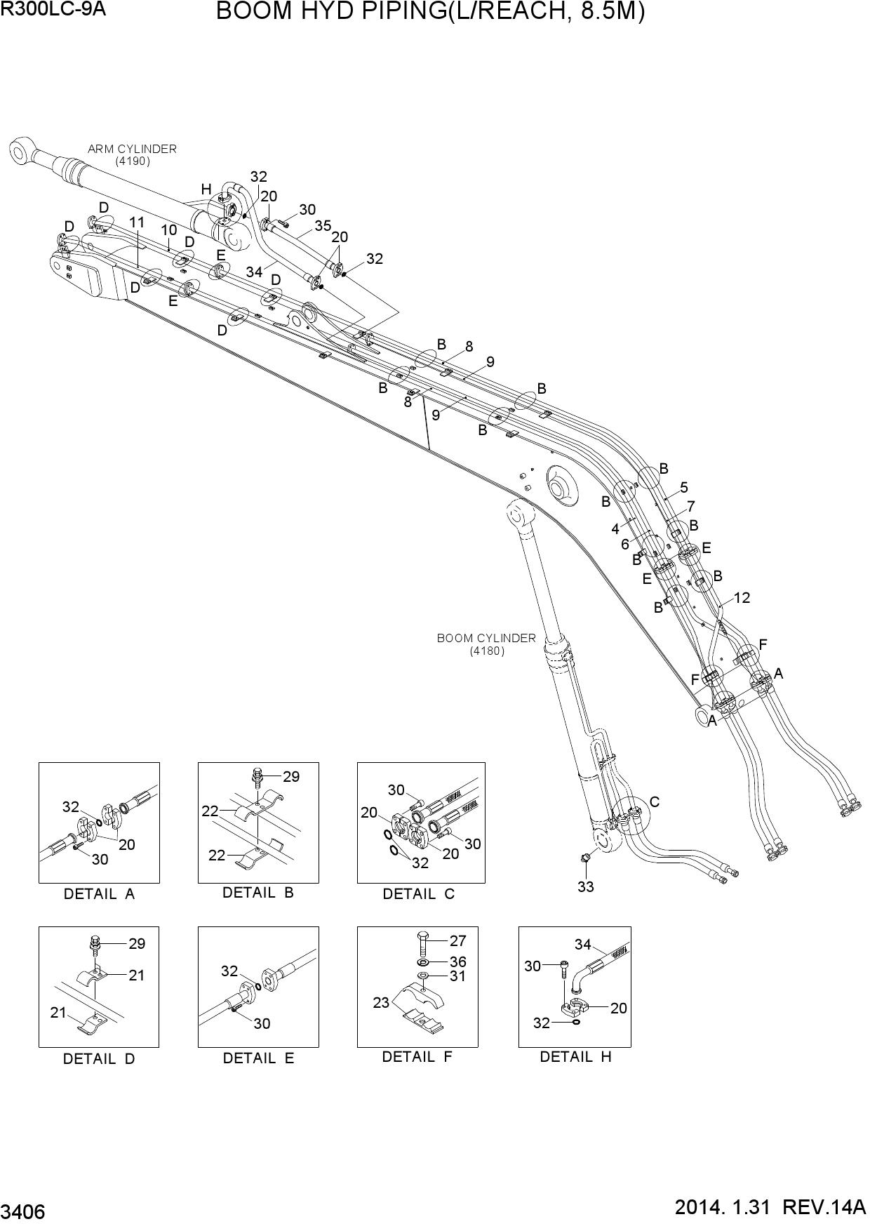 BOOM HYD PIPING(L/REACH, 8.5M)