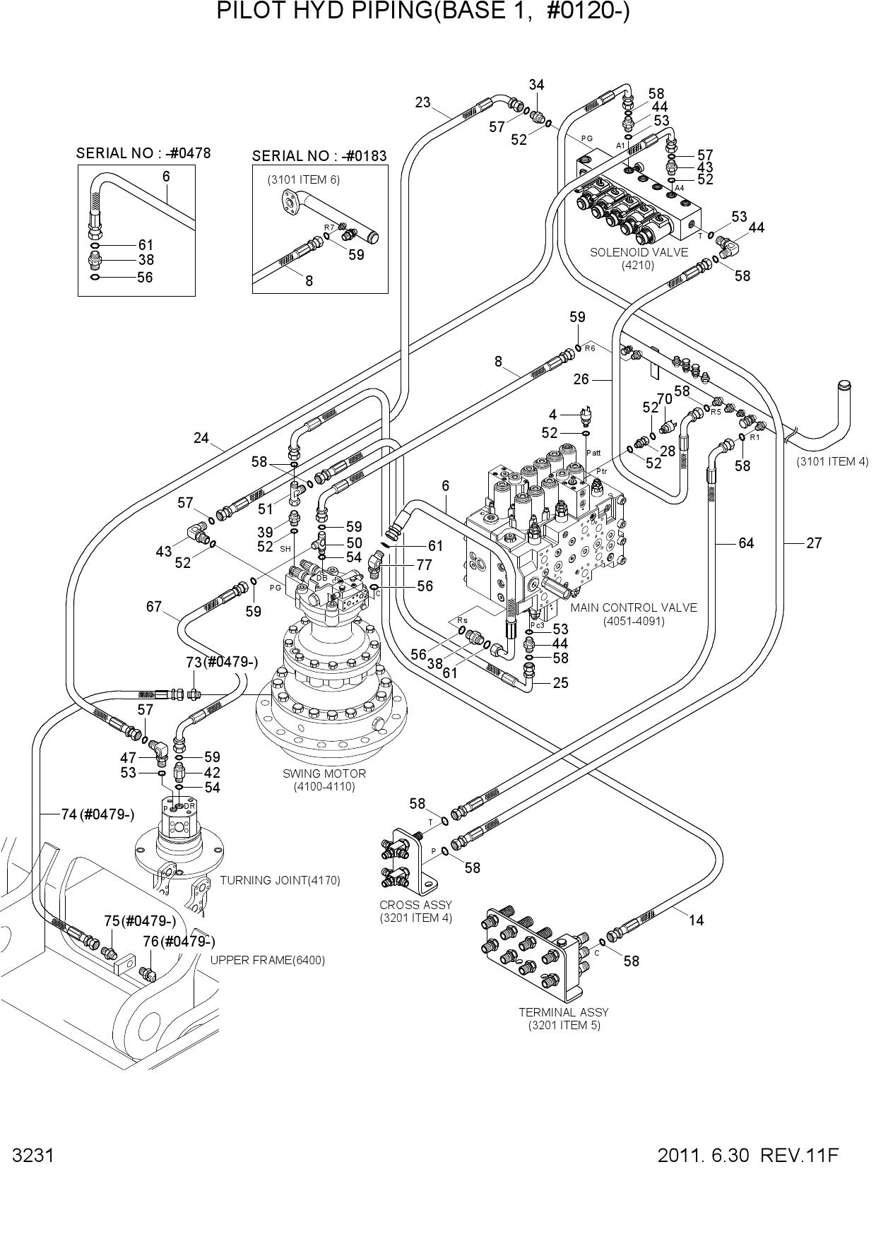 PILOT HYDRAULIC PIPING(BASE 1, #0120-)