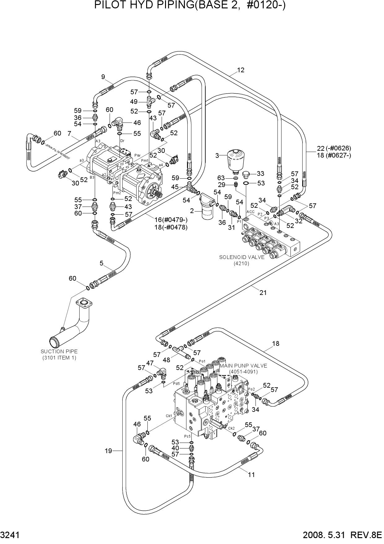 PILOT HYDRAULIC PIPING(BASE 2, #0120-)