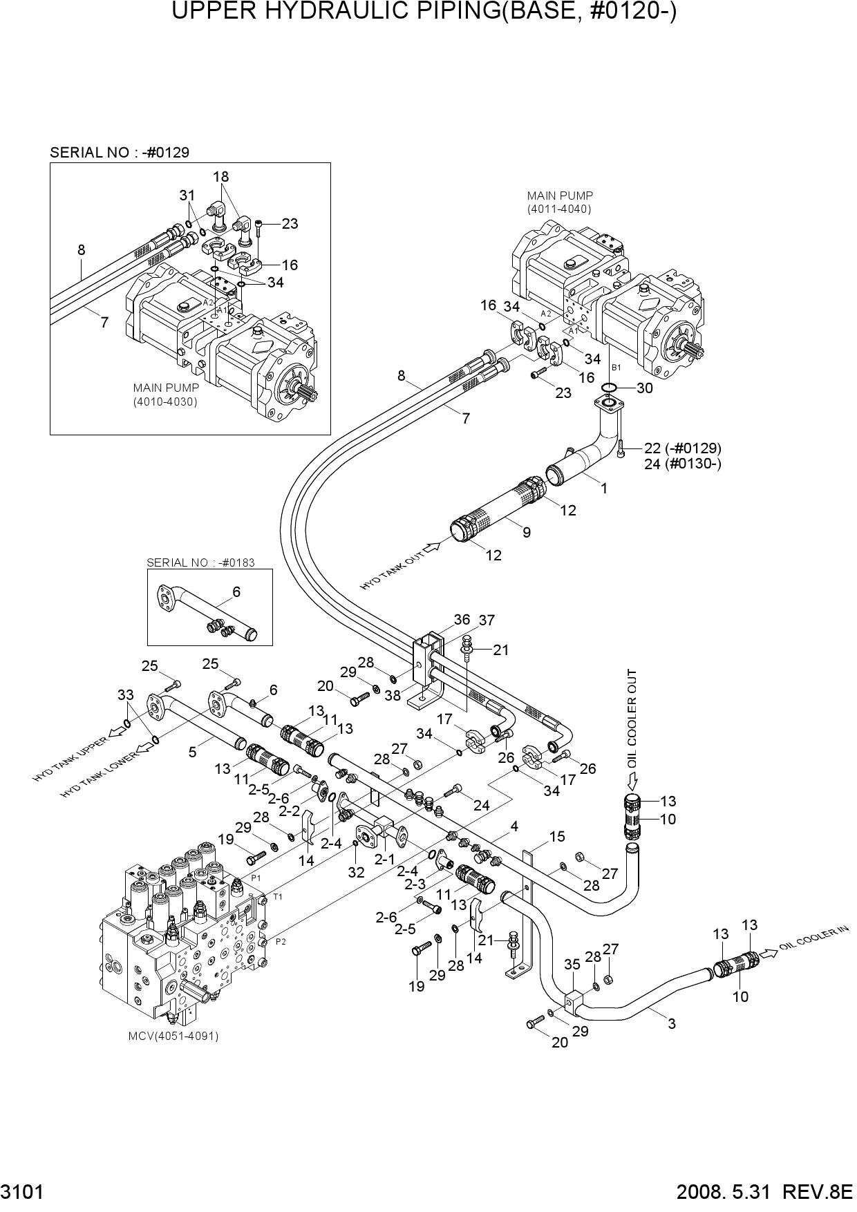UPPER HYDRAULIC PIPING(BASE, #0120-)