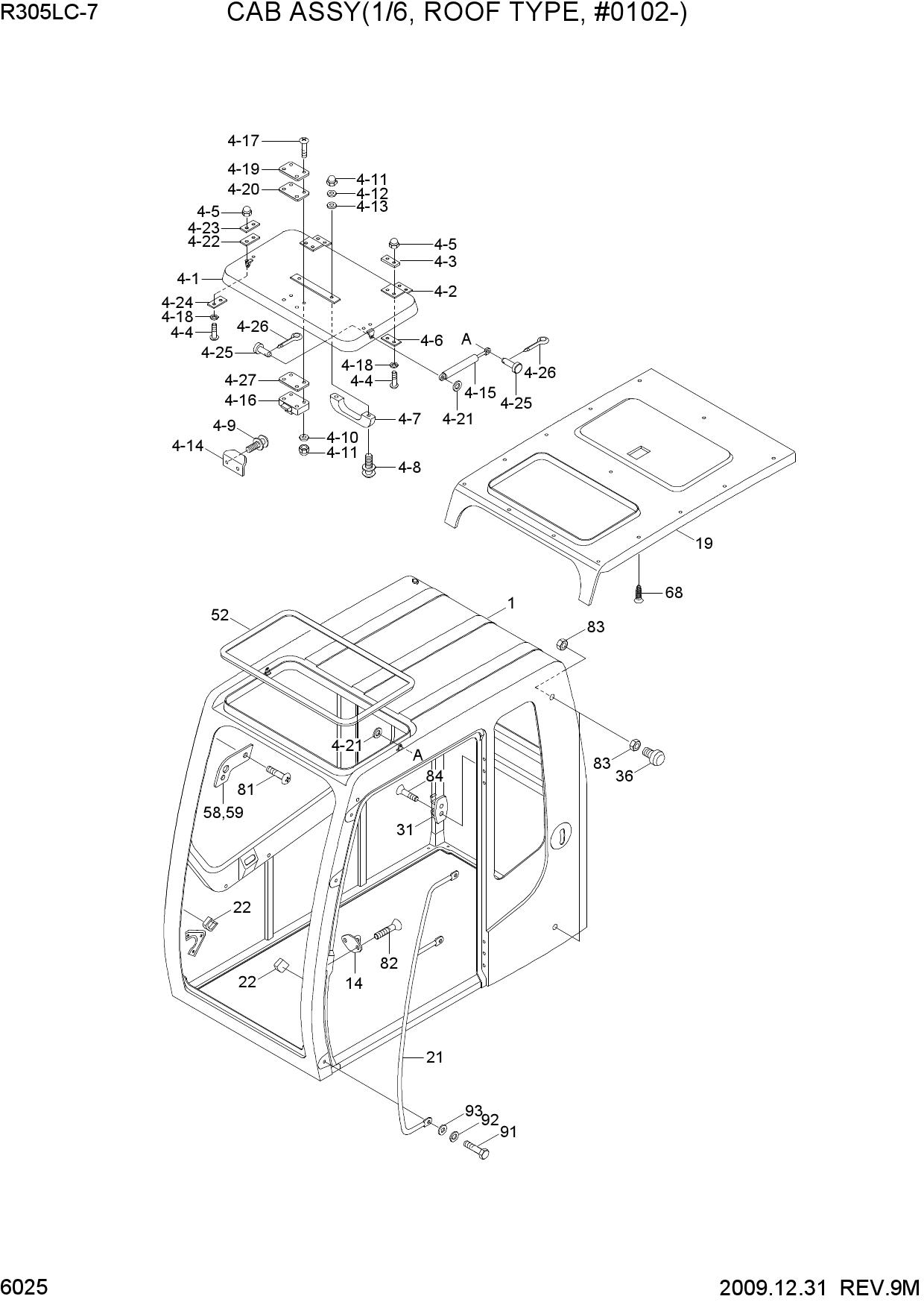CAB ASSY(1/6, ROOF TYPE, #0102-)