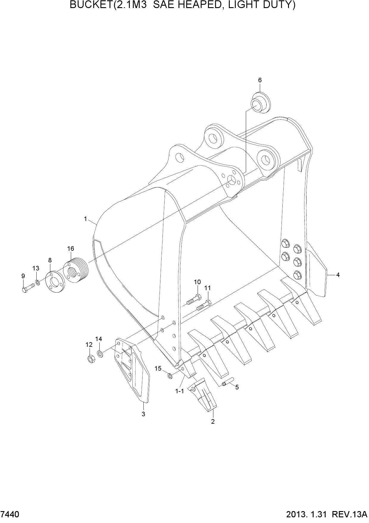 BUCKET(2.1M3 SAE HEAPED, LIGHT DUTY)