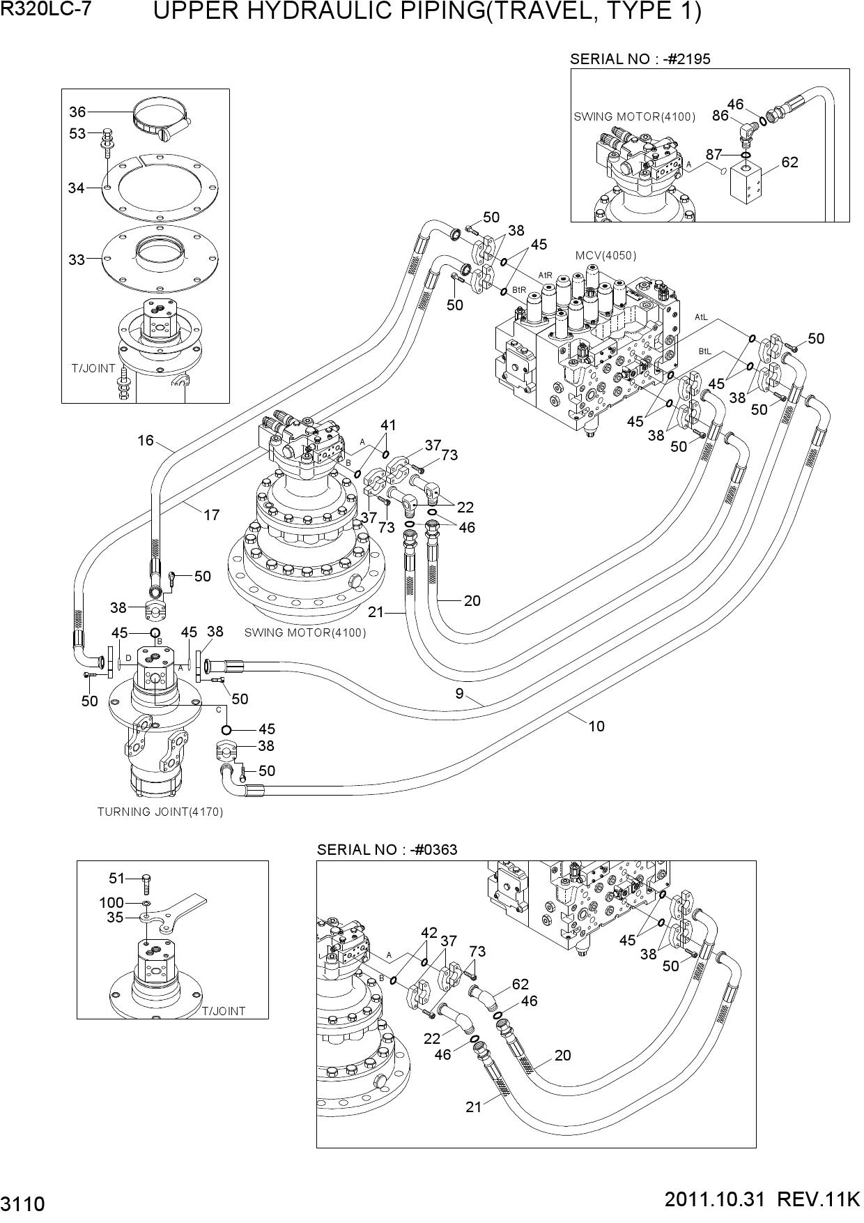 UPPER HYD PIPING(TRAVEL, TYPE 1)