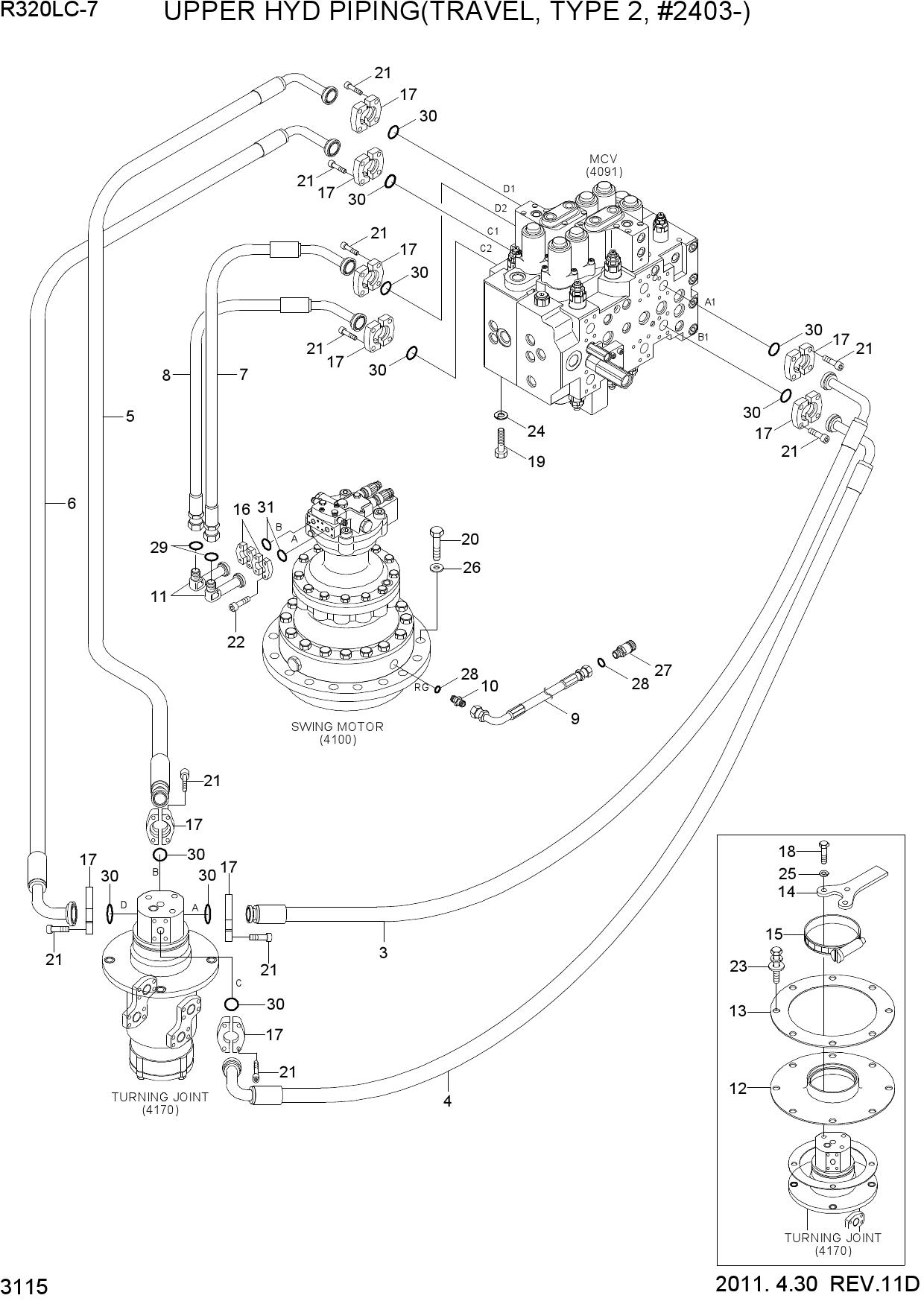 UPPER HYD PIPING(TRAVEL, TYPE 2, #2403-)