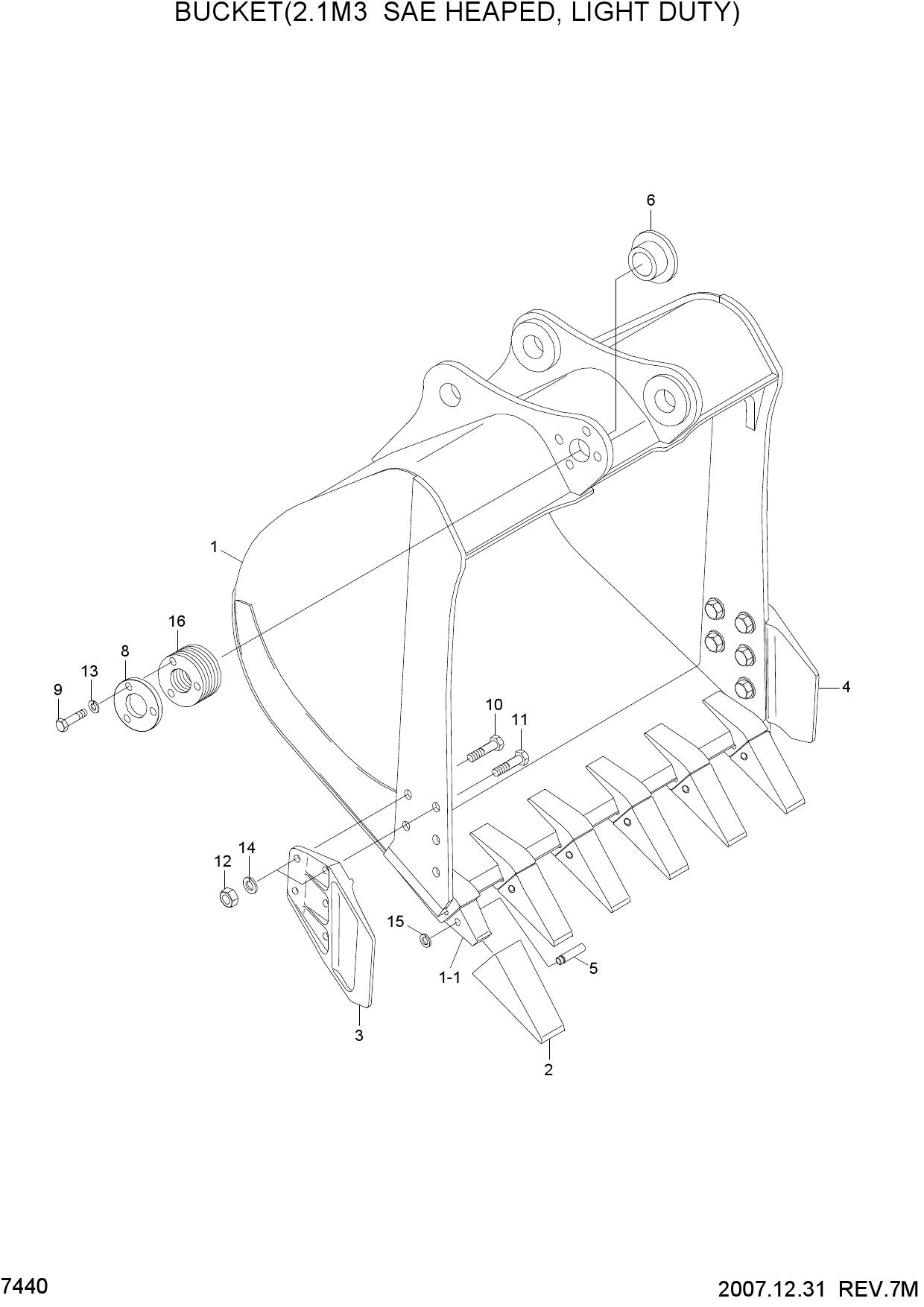 BUCKET(2.1M3 SAE HEAPED, LIGHT DUTY)