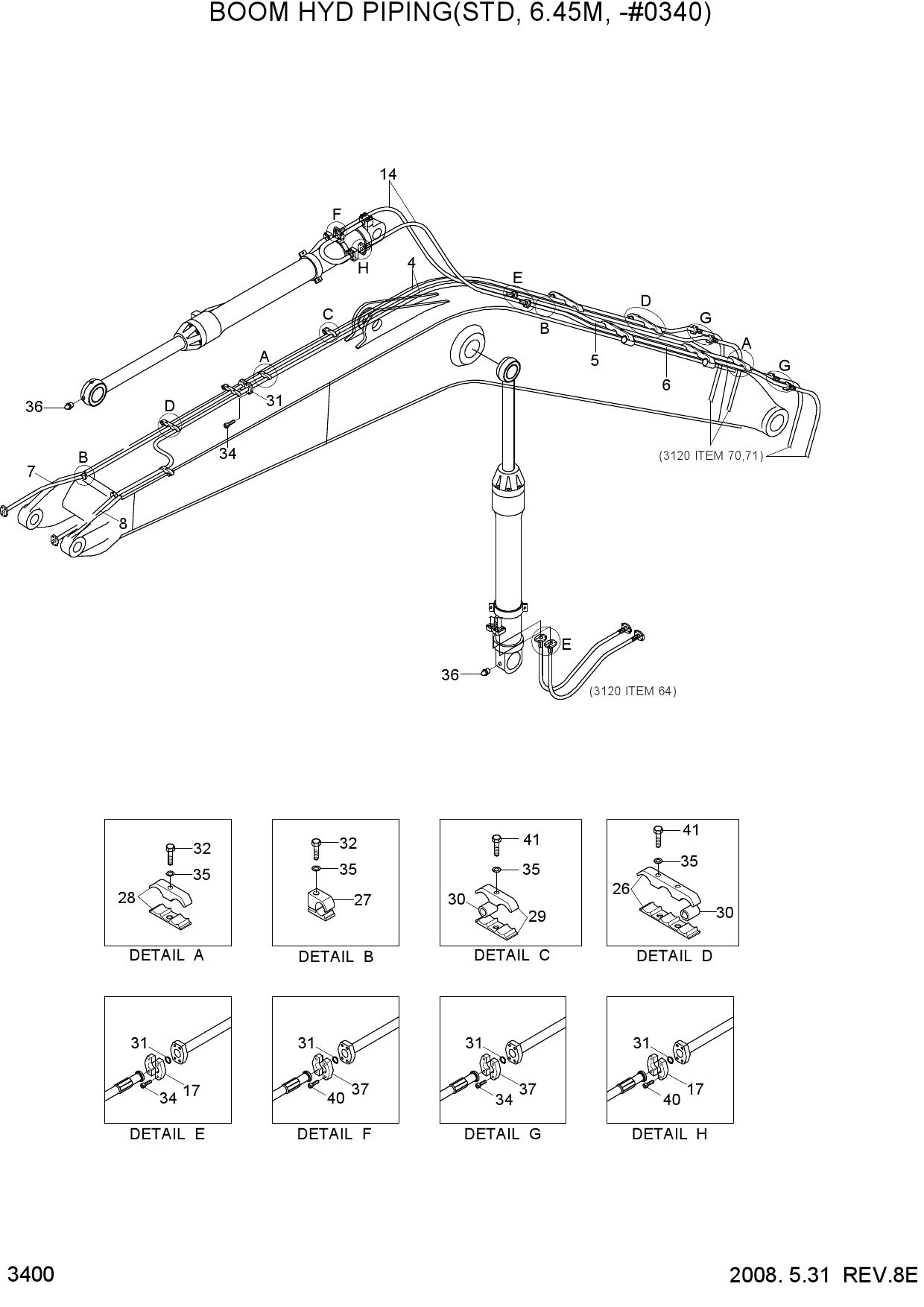 BOOM HYD PIPING(STD, 6.45M, -#0340)