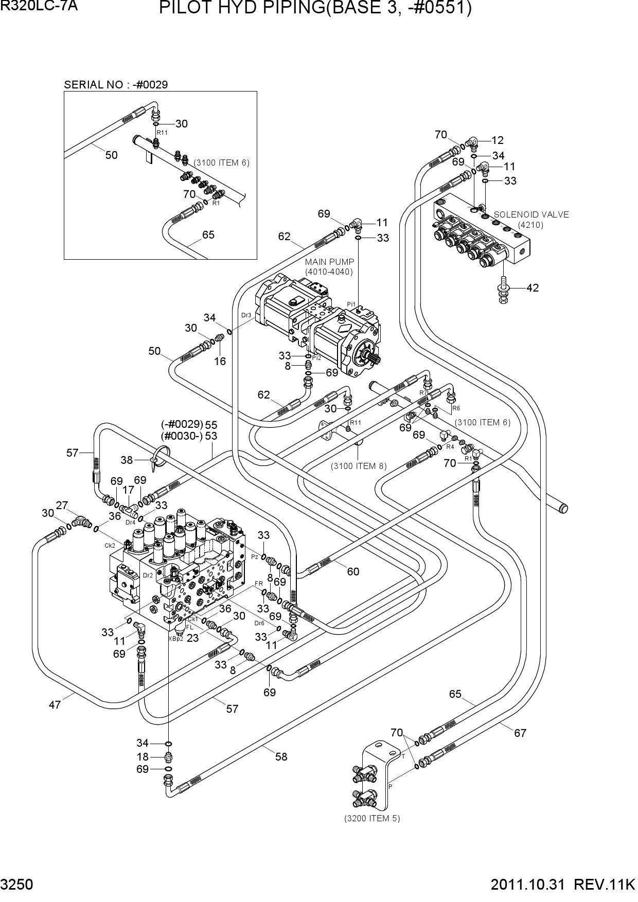 PILOT HYDRAULIC PIPING(BASE 3, -#0551)