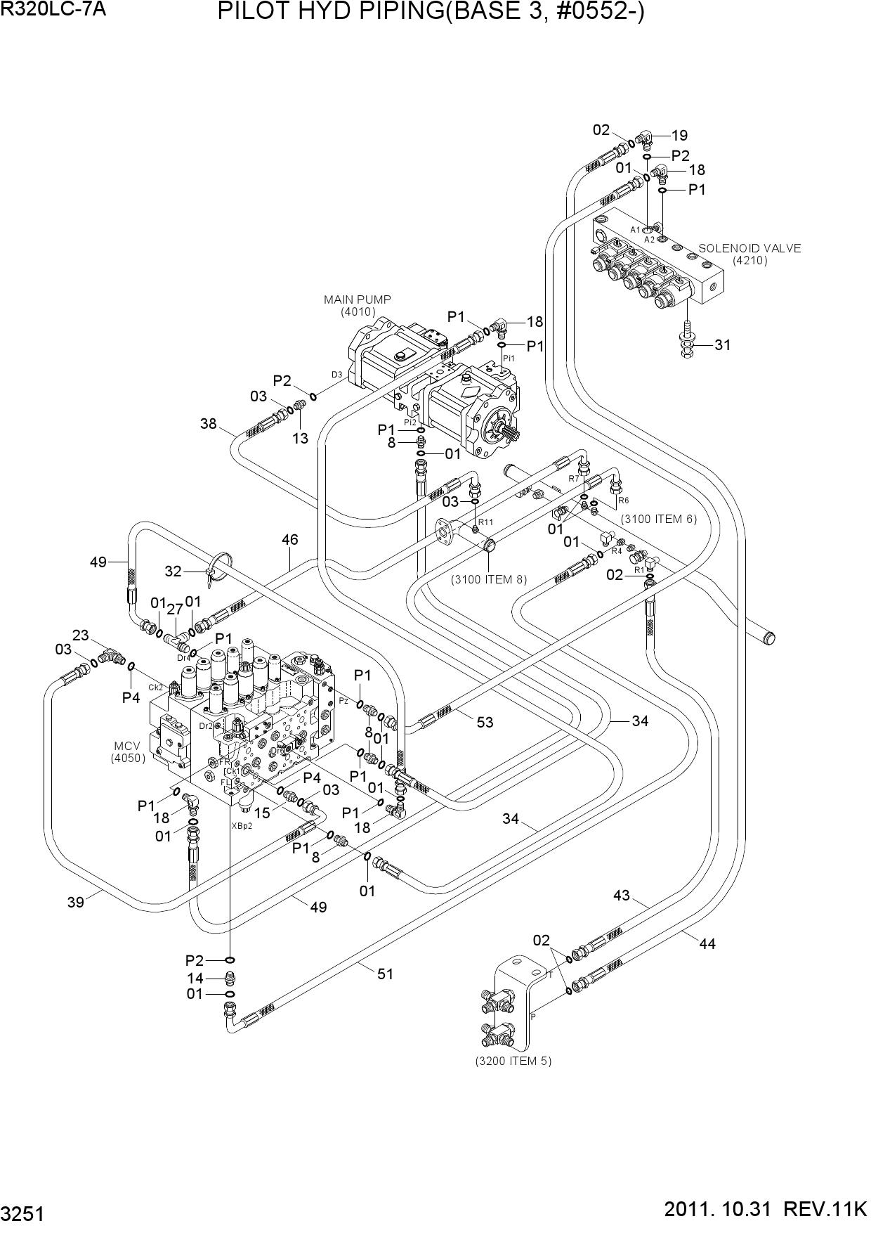 PILOT HYDRAULIC PIPING(BASE 3, #0552-)