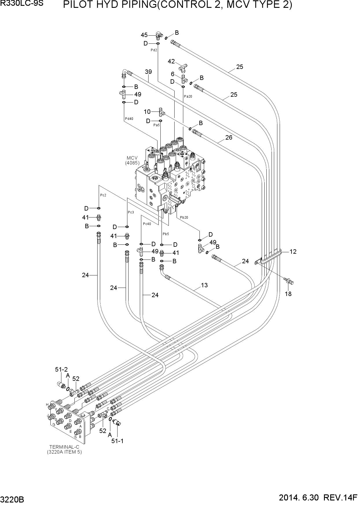 PILOT HYD PIPING(CONTROL 2, MCV TYPE 2)