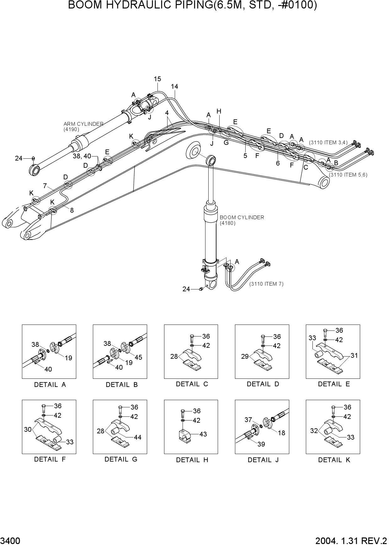 BOOM HYDRAULIC PIPING(6.5M, STD, -#0100)