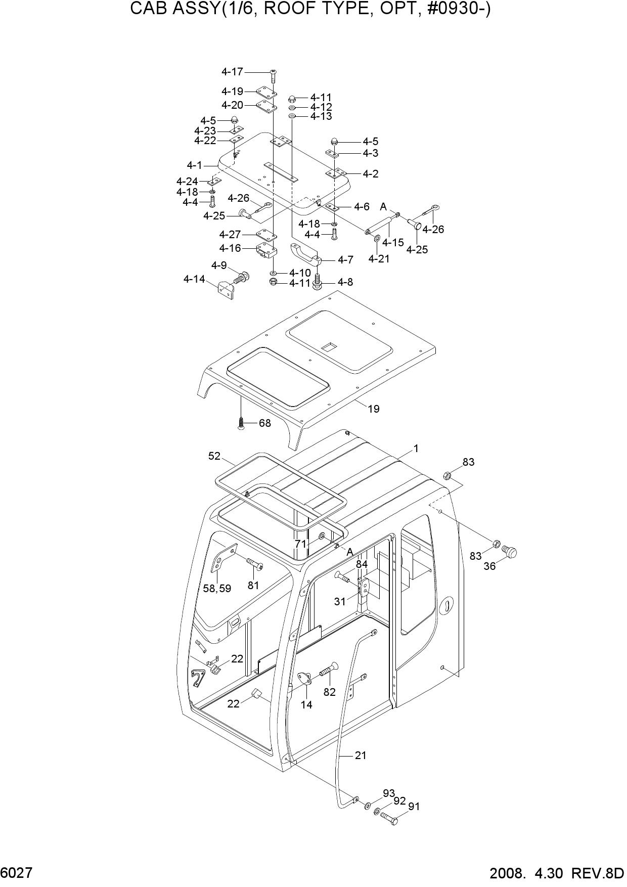 CAB ASSY(1/6, ROOF TYPE, OPT, #0930-)