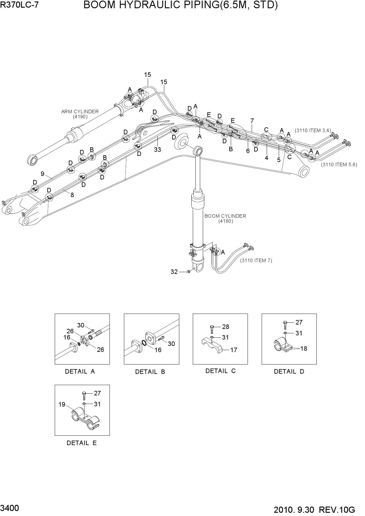 BOOM HYDRAULIC PIPING(6.5M, STD)