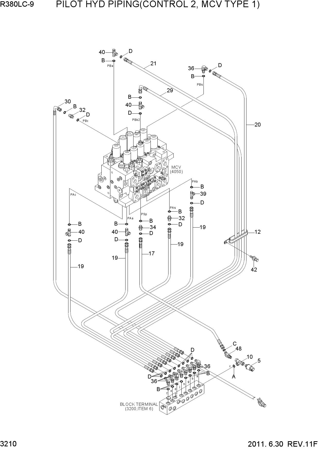 PILOT HYD PIPING(CONTROL 2, MCV TYPE 1)