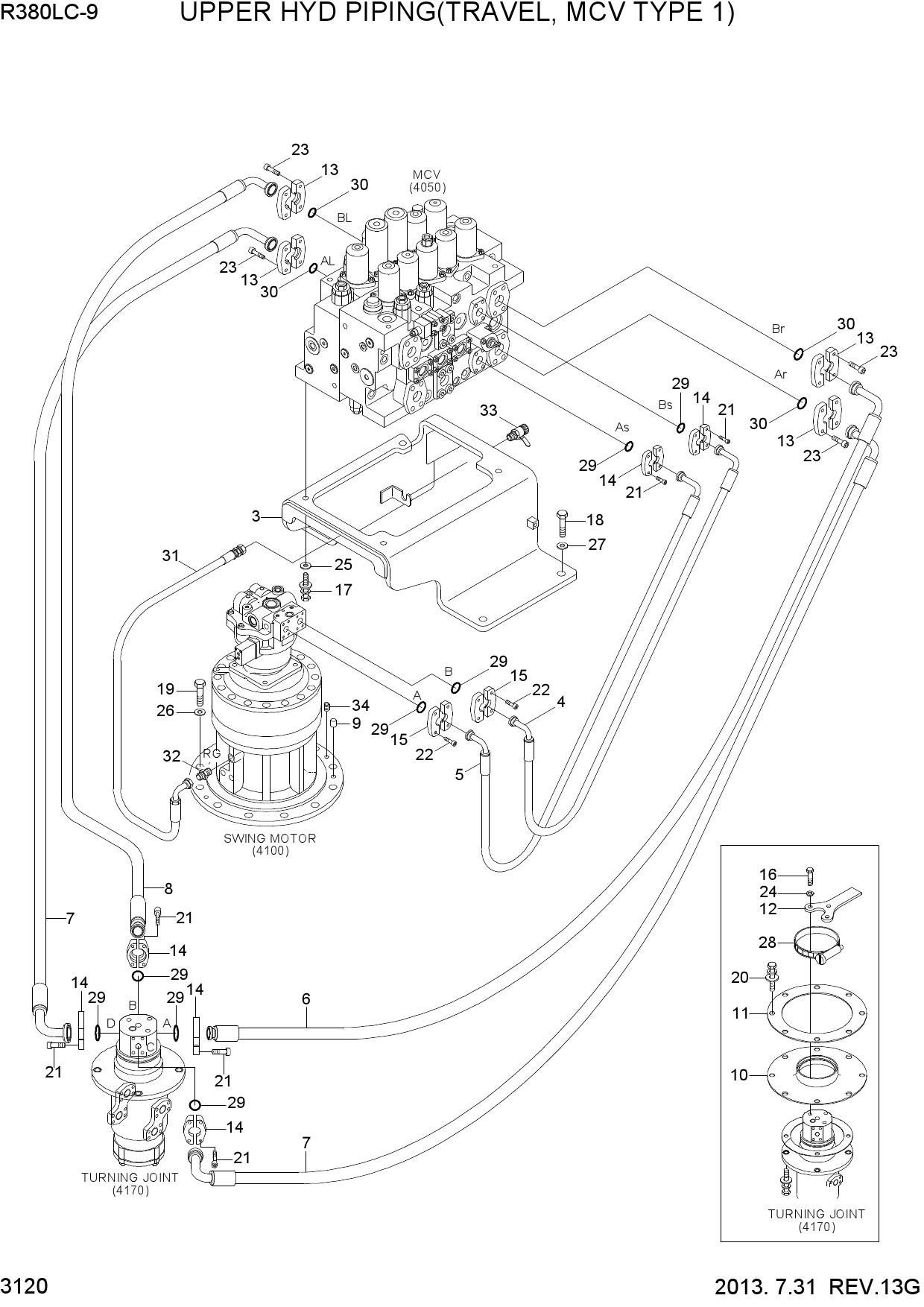 UPPER HYD PIPING(TRAVEL, MCV TYPE 1)