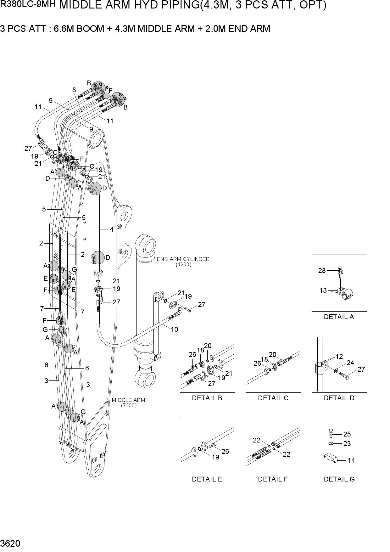 MIDDLE ARM HYD PIP(4.3M, 3 PCS ATT, OPT)