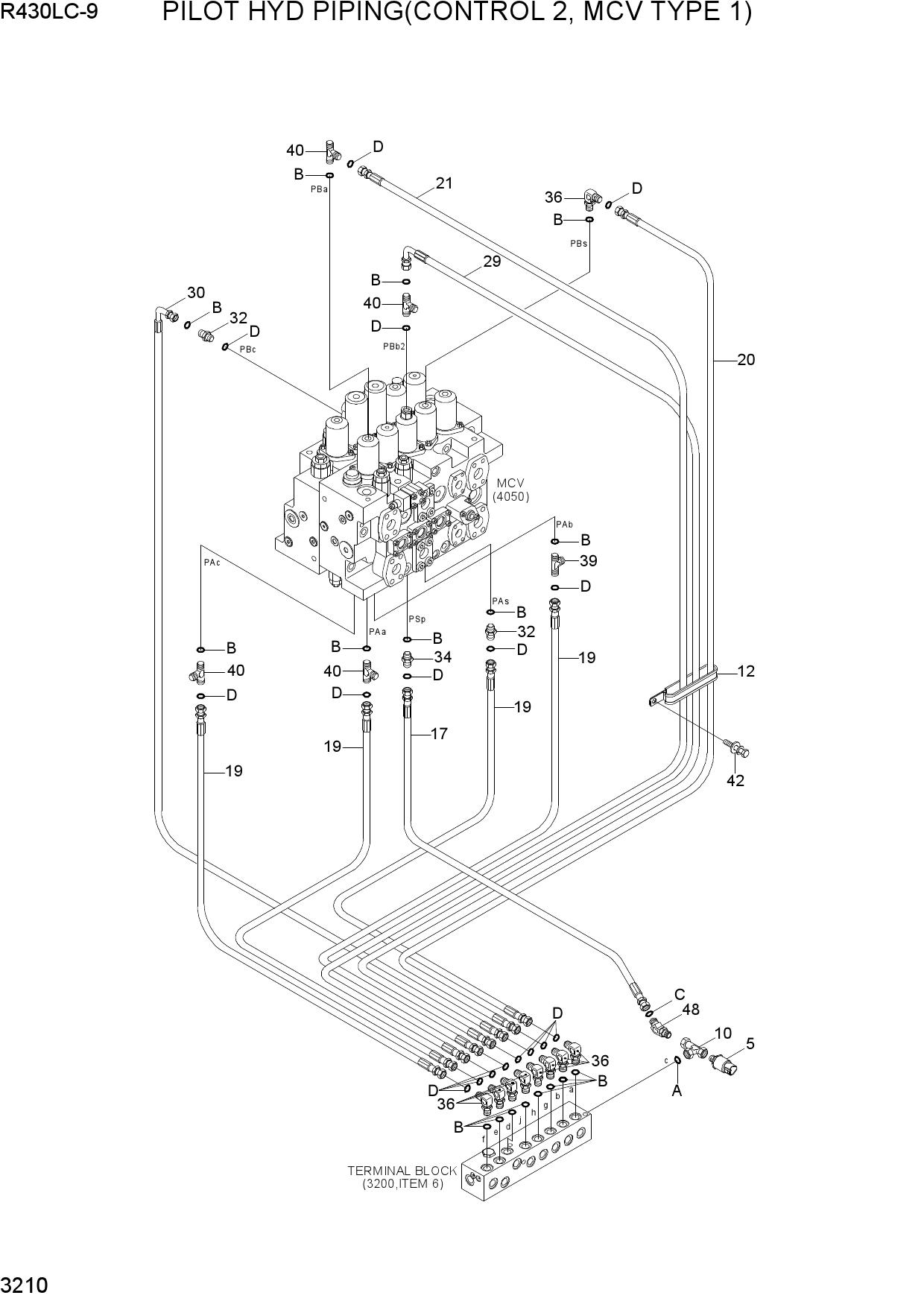 PILOT HYD PIPING(CONTROL 2, MCV TYPE 1)