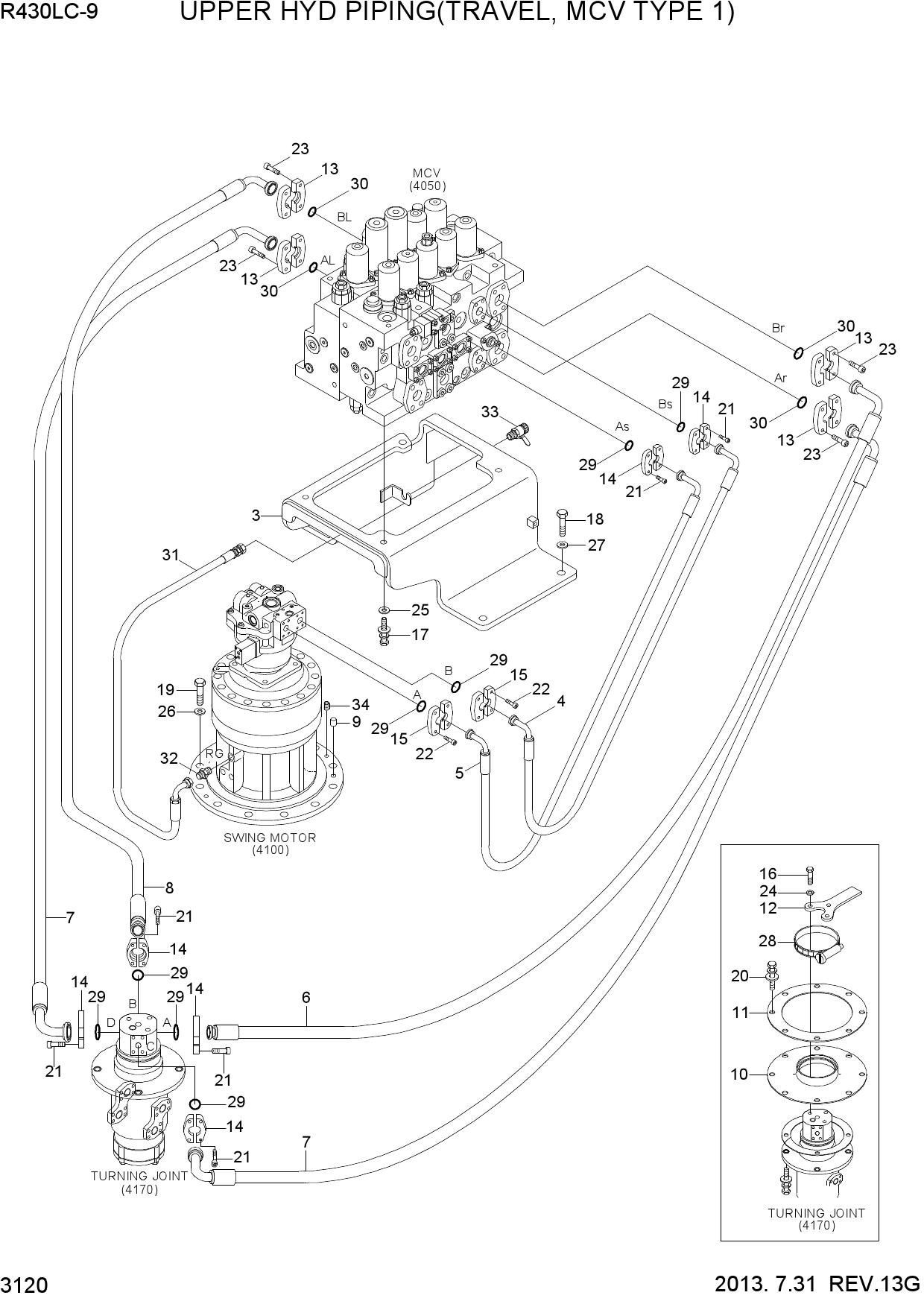 UPPER HYD PIPING(TRAVEL, MCV TYPE 1)