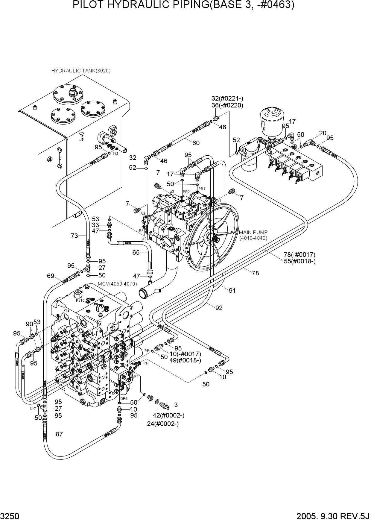 PILOT HYDRAULIC PIPING(BASE 3, -#0463)