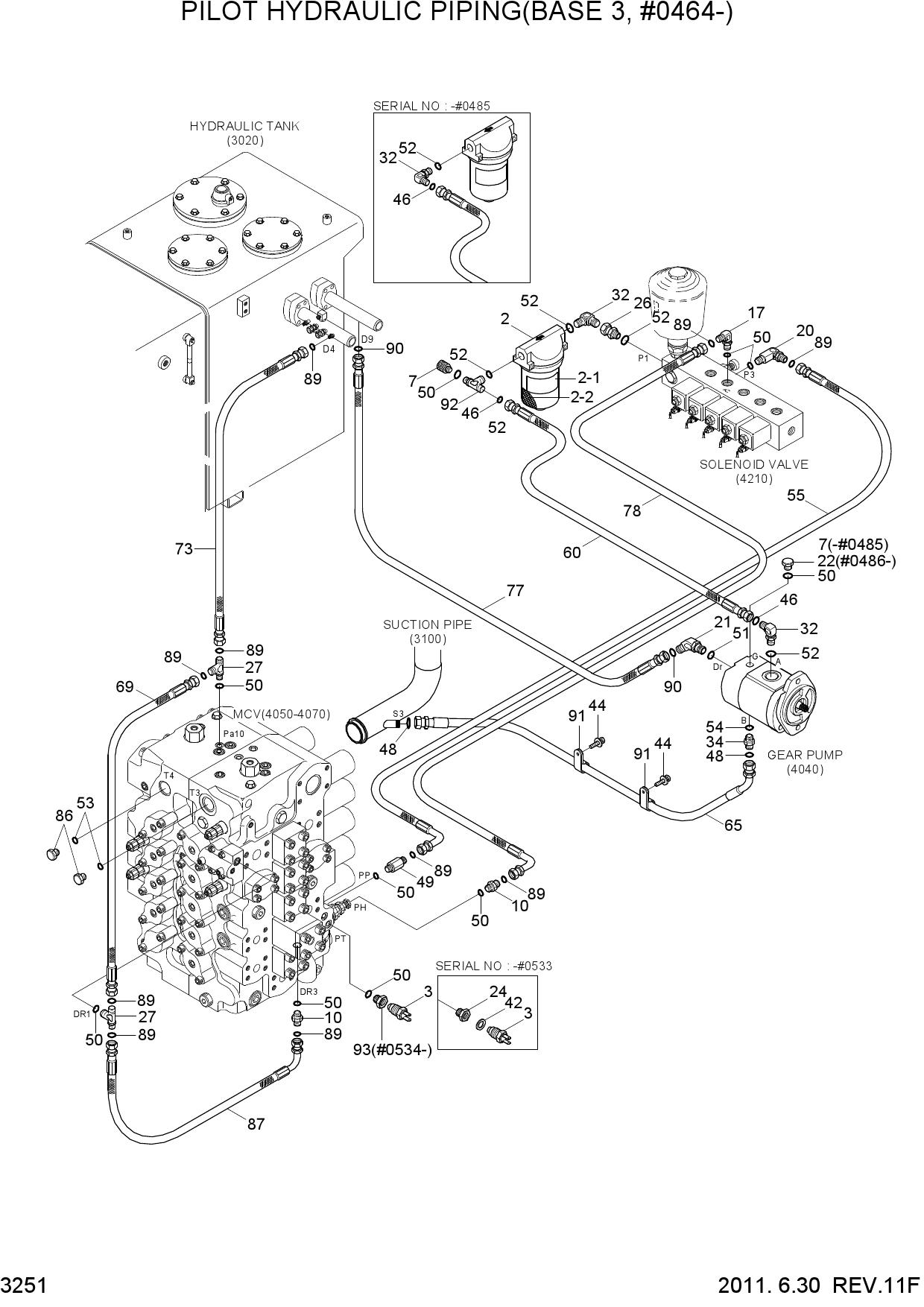 PILOT HYDRAULIC PIPING(BASE 3, #0464-)