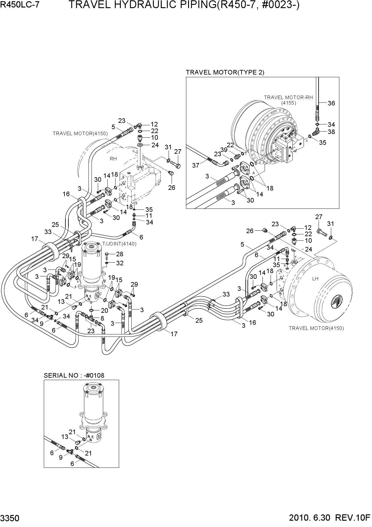 TRAVEL HYDRAULIC PIPING(R450-7, #0023-)